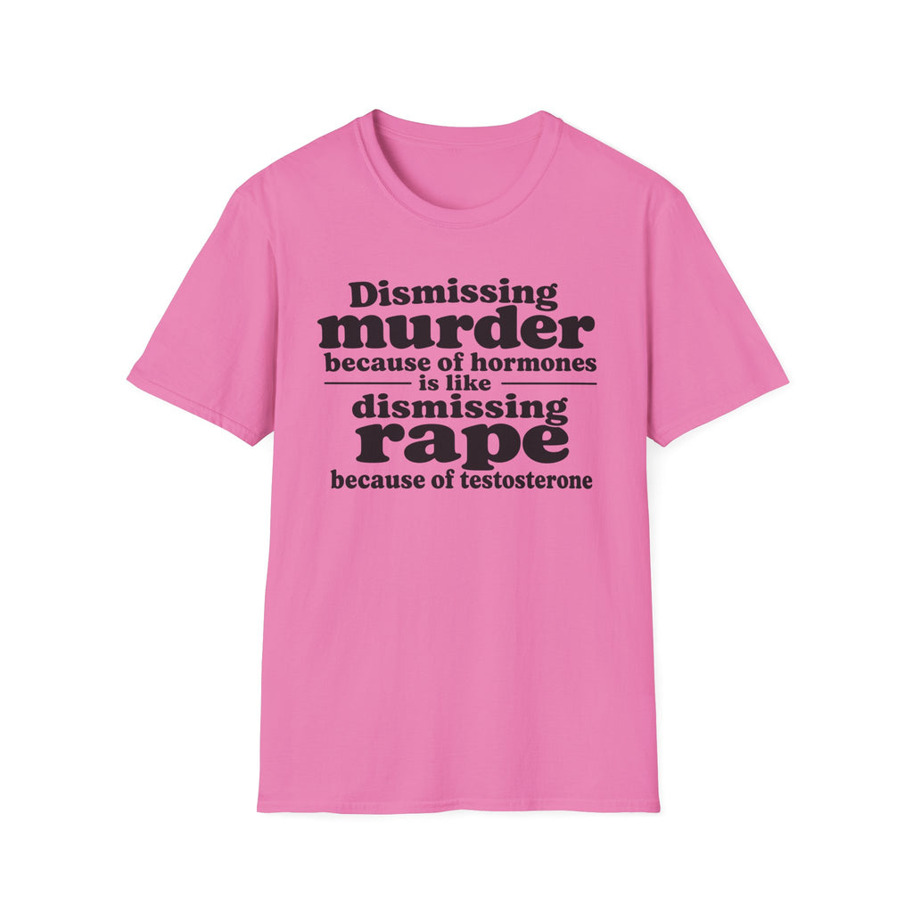 Statement Tee — "Dismissing m because of hormones is like dismissing r because of testosterone"