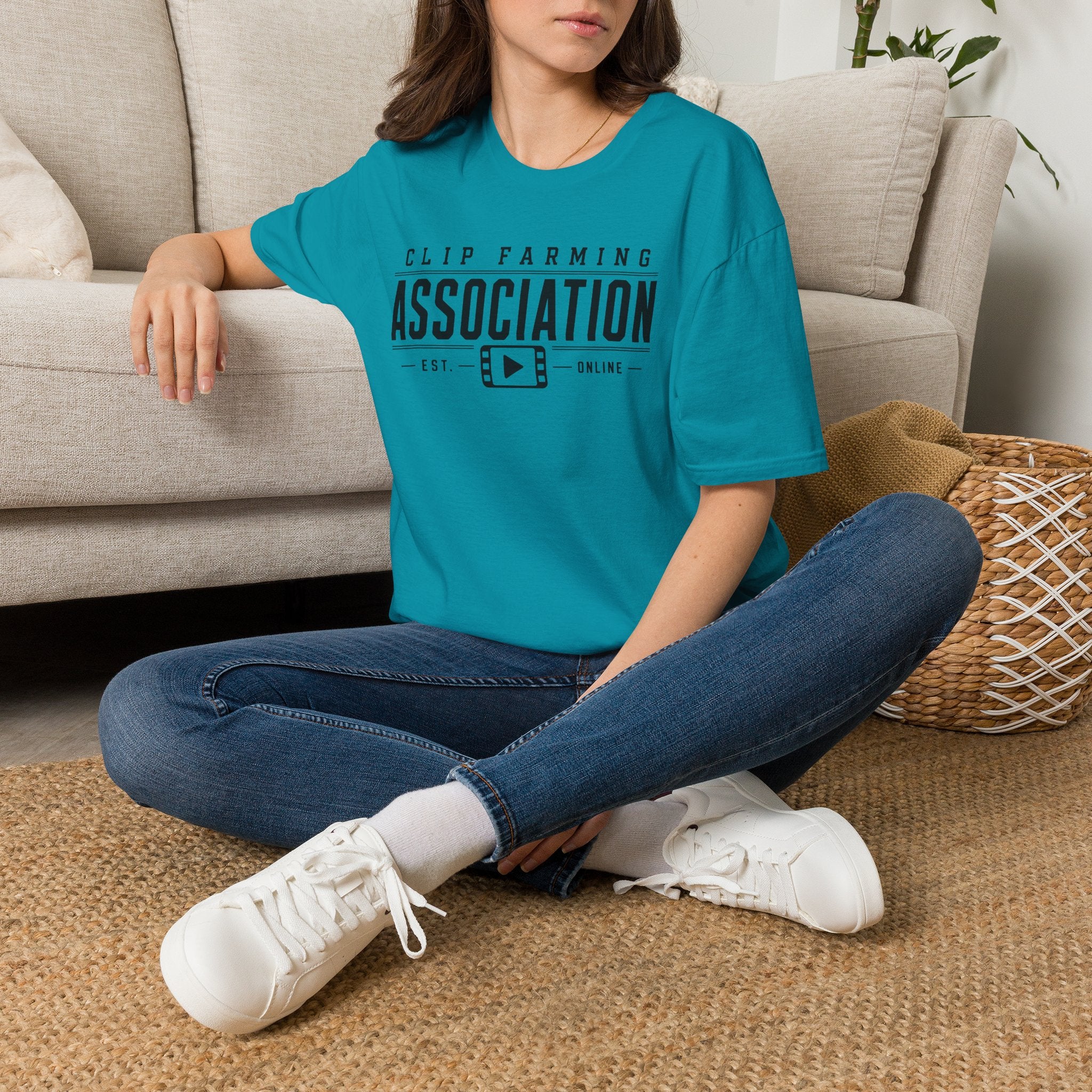 Clip Farming Association T‑Shirt — Vintage Film Reel ‘Est. Online’ Crew Tee