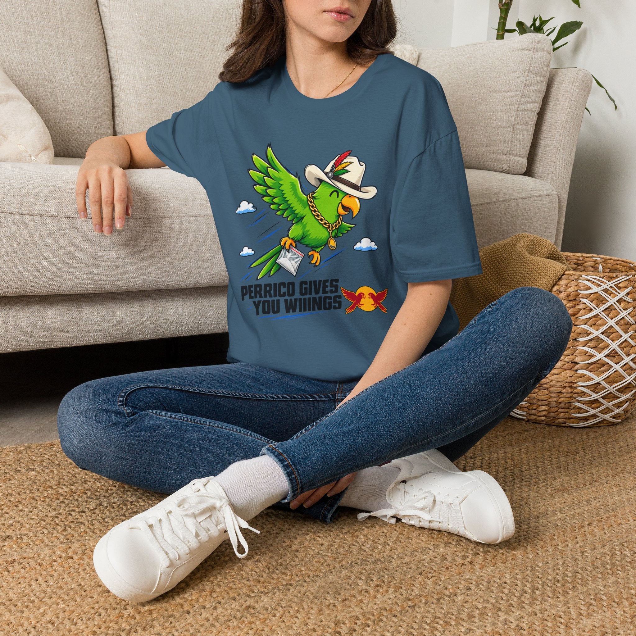Parrot T-Shirt — 'Perrico Gives You Wiings' Funny Tropical Bird Tee