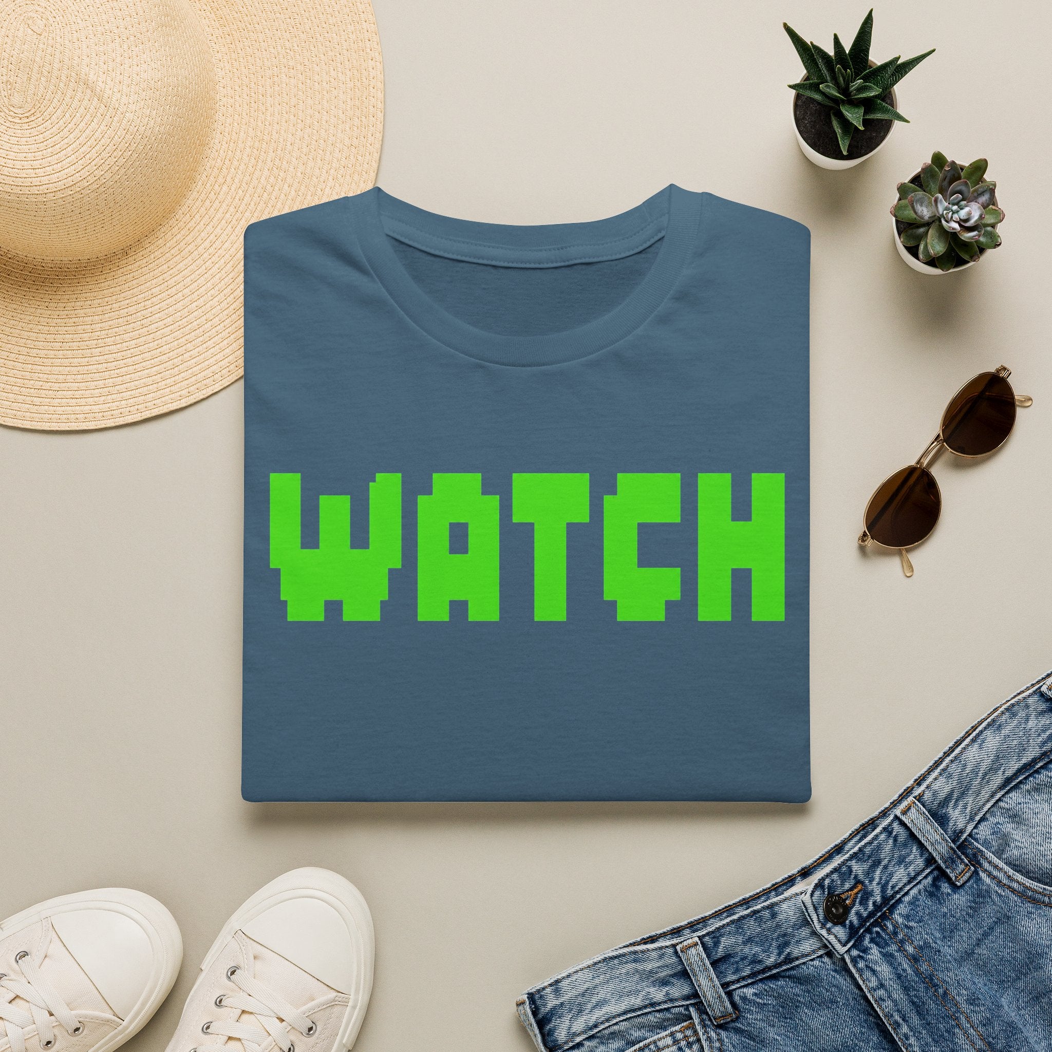 WATCH Graphic T-Shirt — Retro Pixel Green Statement Tee