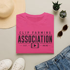 Clip Farming Association T‑Shirt — Vintage Film Reel ‘Est. Online’ Crew Tee