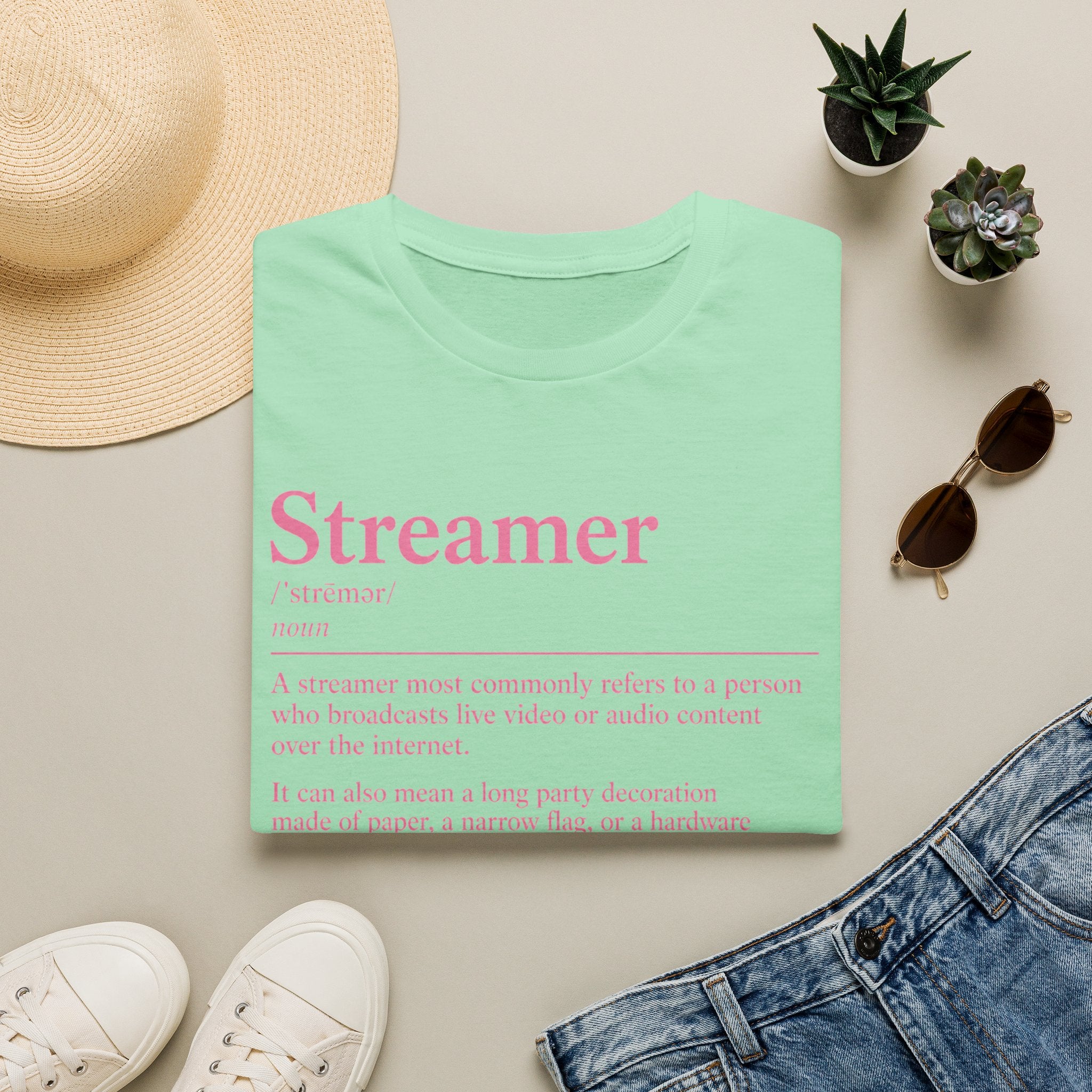 Streamer Definition T-Shirt — Feminine Pink 'Streamer' Dictionary Tee for Content Creators