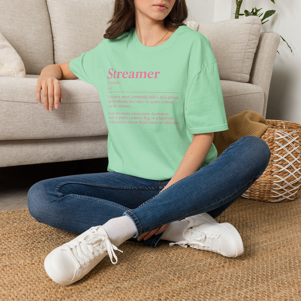 Streamer Definition T-Shirt — Feminine Pink 'Streamer' Dictionary Tee for Content Creators