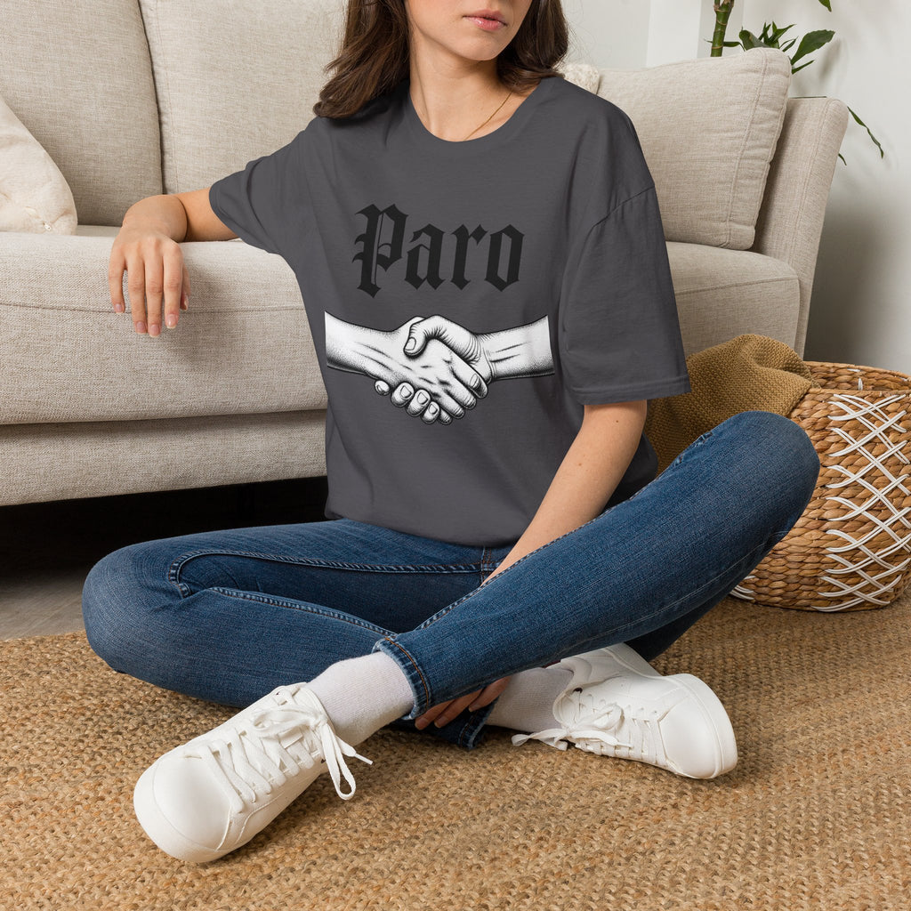 Paro Handshake T-Shirt — Vintage Gothic Script Graphic Tee