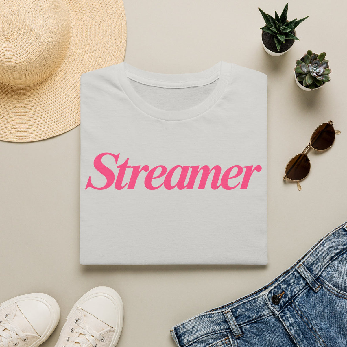 Streamer T‑Shirt — Pink Script Logo