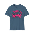 Certified Huzz T-Shirt — Pink Retro Badge Graphic Tee