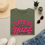 Certified Huzz T-Shirt — Pink Retro Badge Graphic Tee