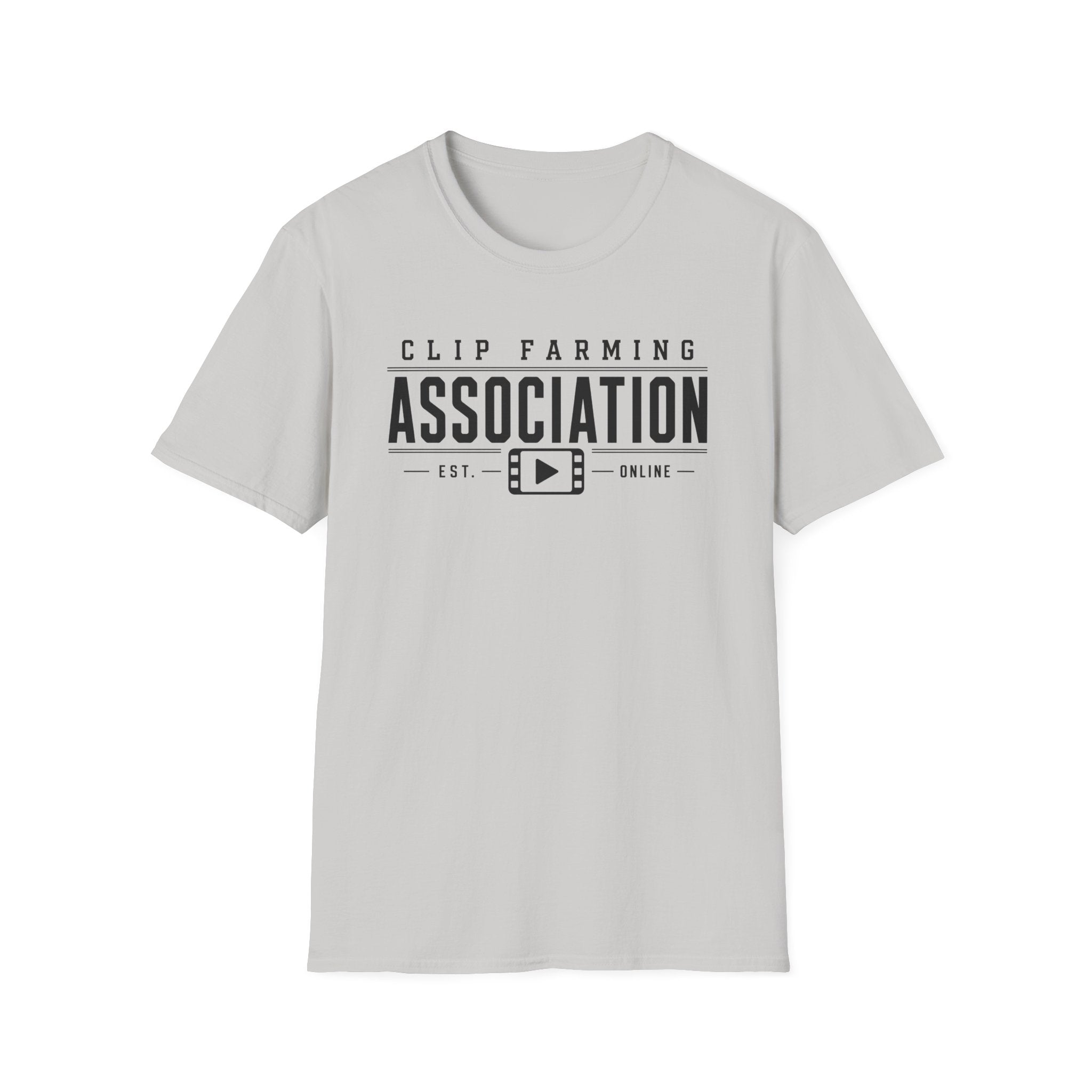 Clip Farming Association T‑Shirt — Vintage Film Reel ‘Est. Online’ Crew Tee