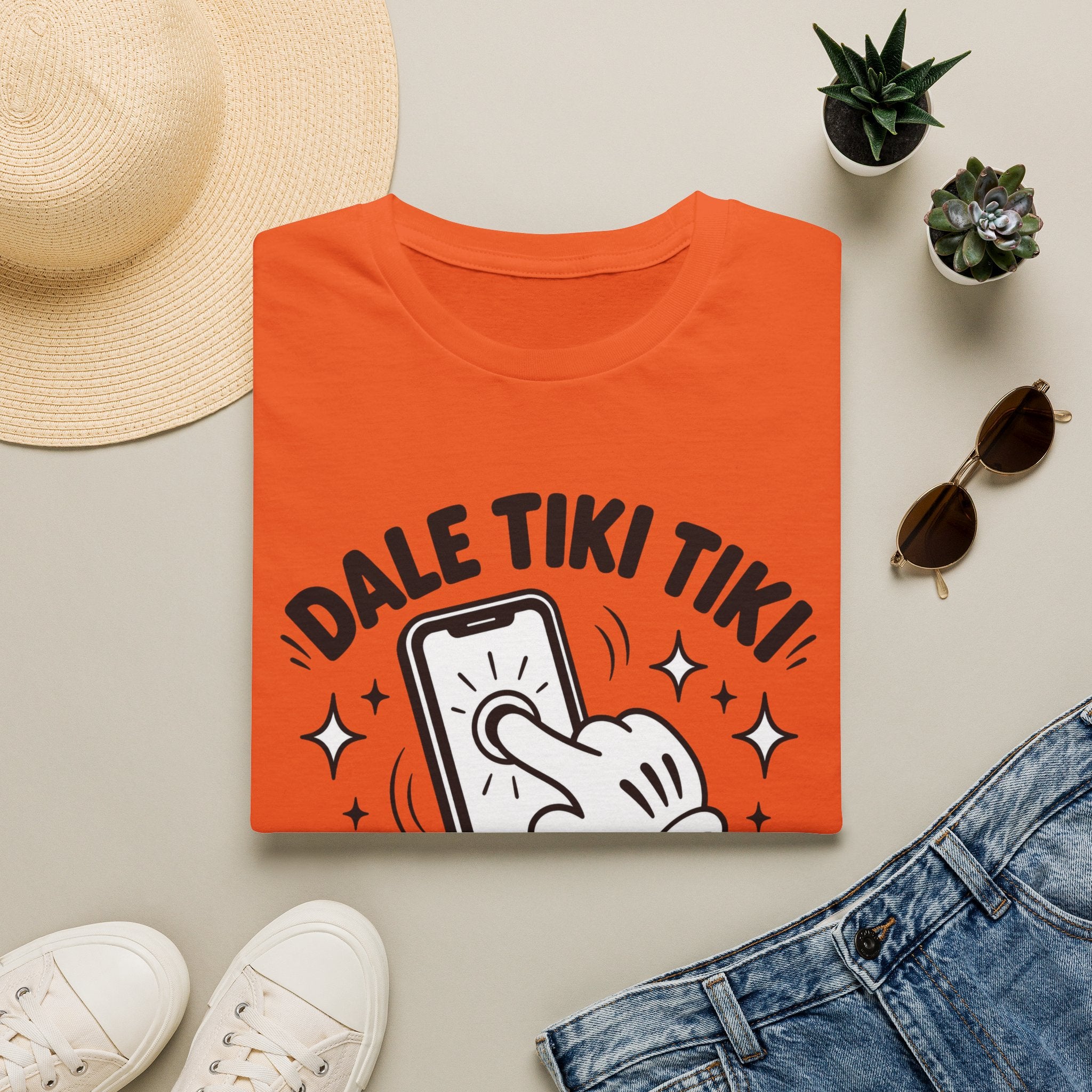 T-Shirt — 'Dale Tiki Tiki! A La Pantalla' Funny Spanish Phone-Press Graphic Tee