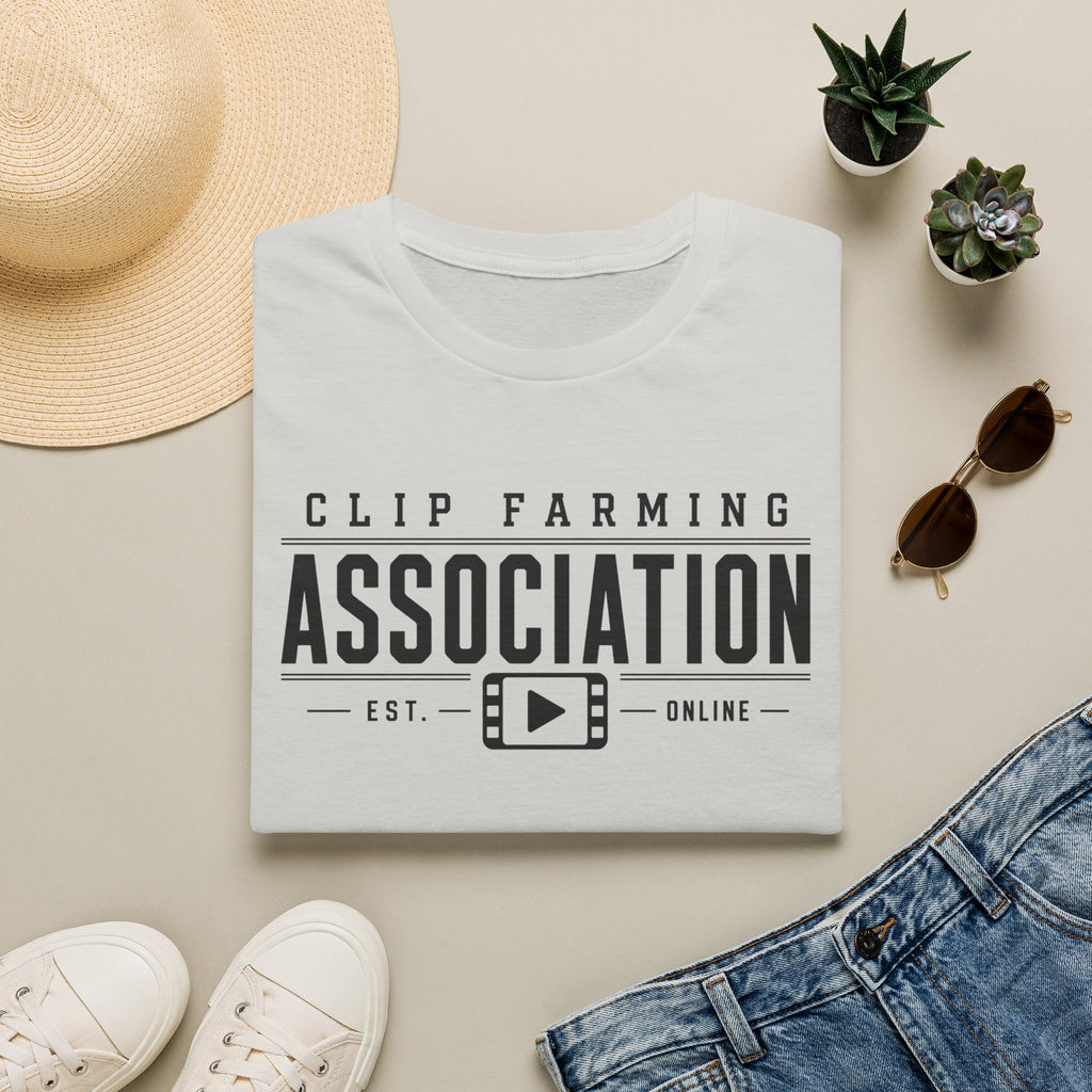 Clip Farming Association T‑Shirt — Vintage Film Reel ‘Est. Online’ Crew Tee