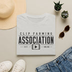 Clip Farming Association T‑Shirt — Vintage Film Reel ‘Est. Online’ Crew Tee