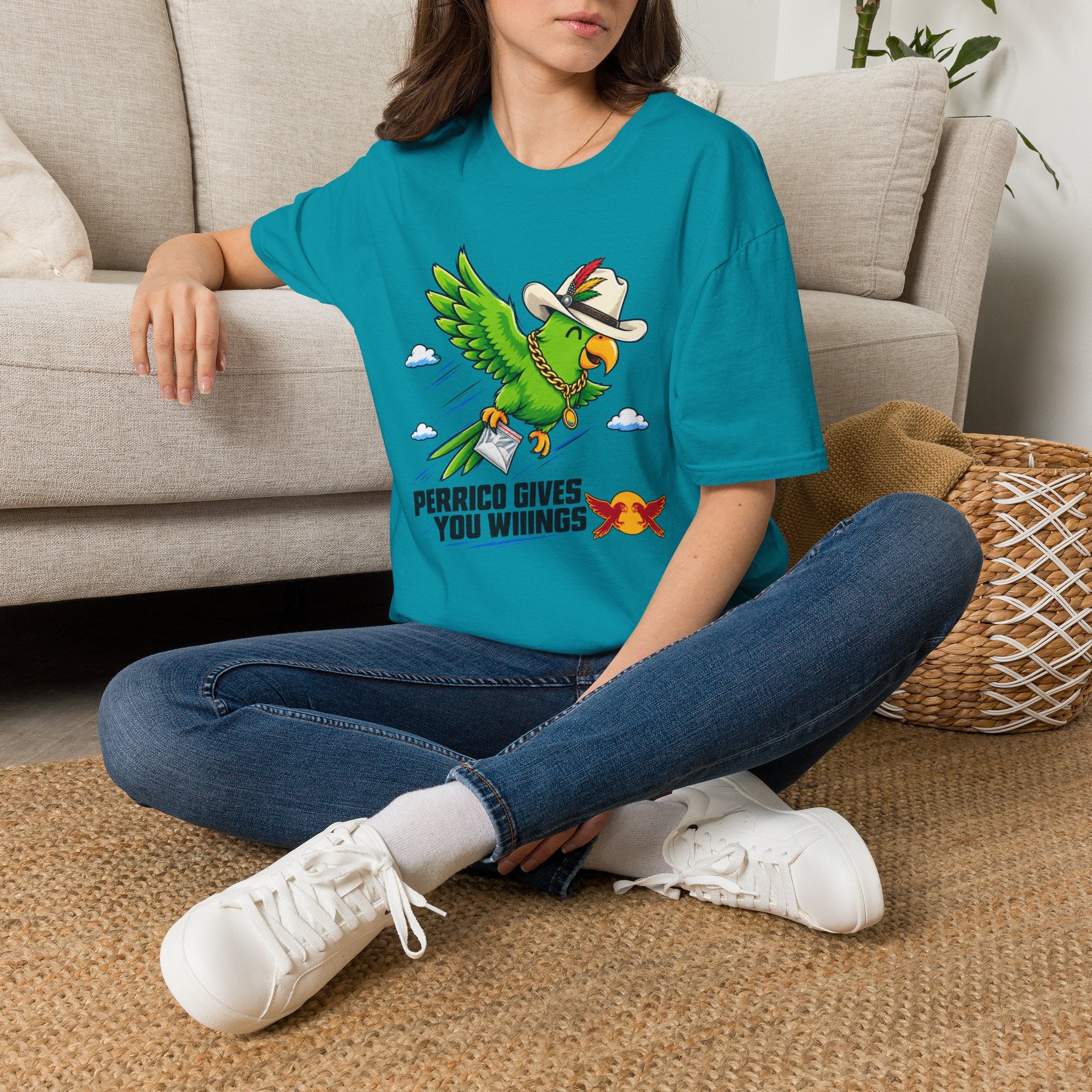 Parrot T-Shirt — 'Perrico Gives You Wiings' Funny Tropical Bird Tee
