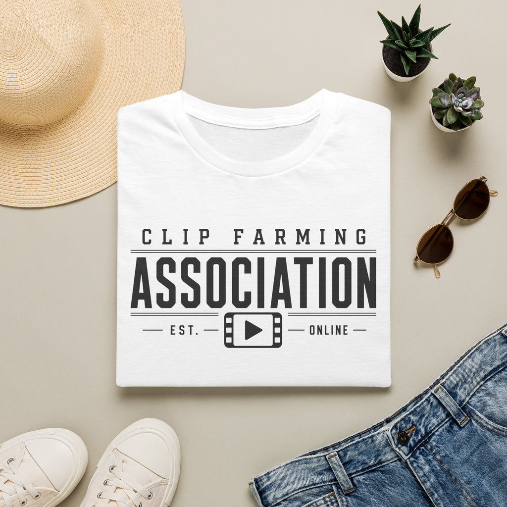 Clip Farming Association T‑Shirt — Vintage Film Reel ‘Est. Online’ Crew Tee