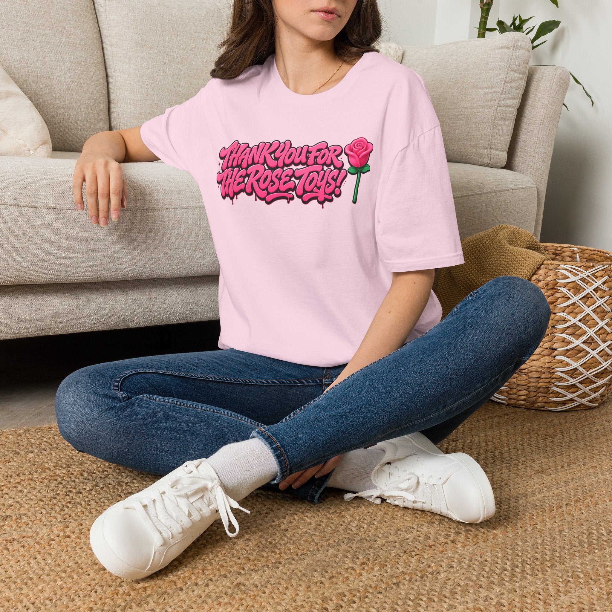 T-Shirt — "Thank You for the Rose Toys!" Pink Graffiti Floral Tee