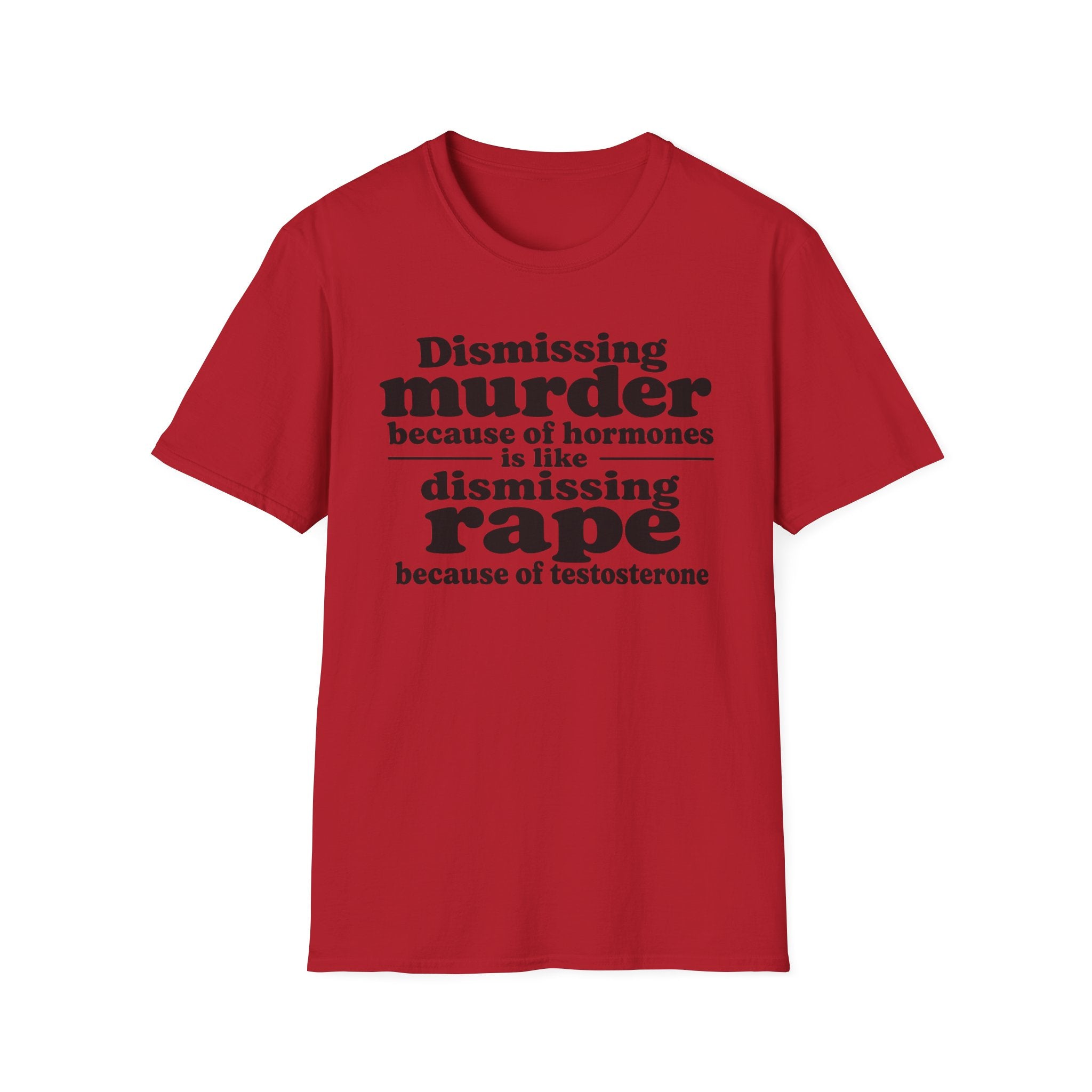 Statement Tee — "Dismissing m because of hormones is like dismissing r because of testosterone"
