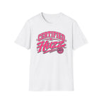 Certified Huzz T-Shirt — Pink Retro Badge Graphic Tee