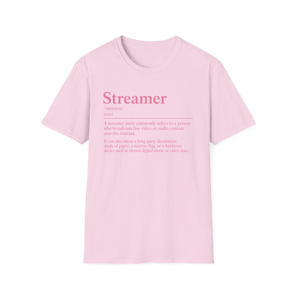 Streamer Definition T-Shirt — Feminine Pink 'Streamer' Dictionary Tee for Content Creators