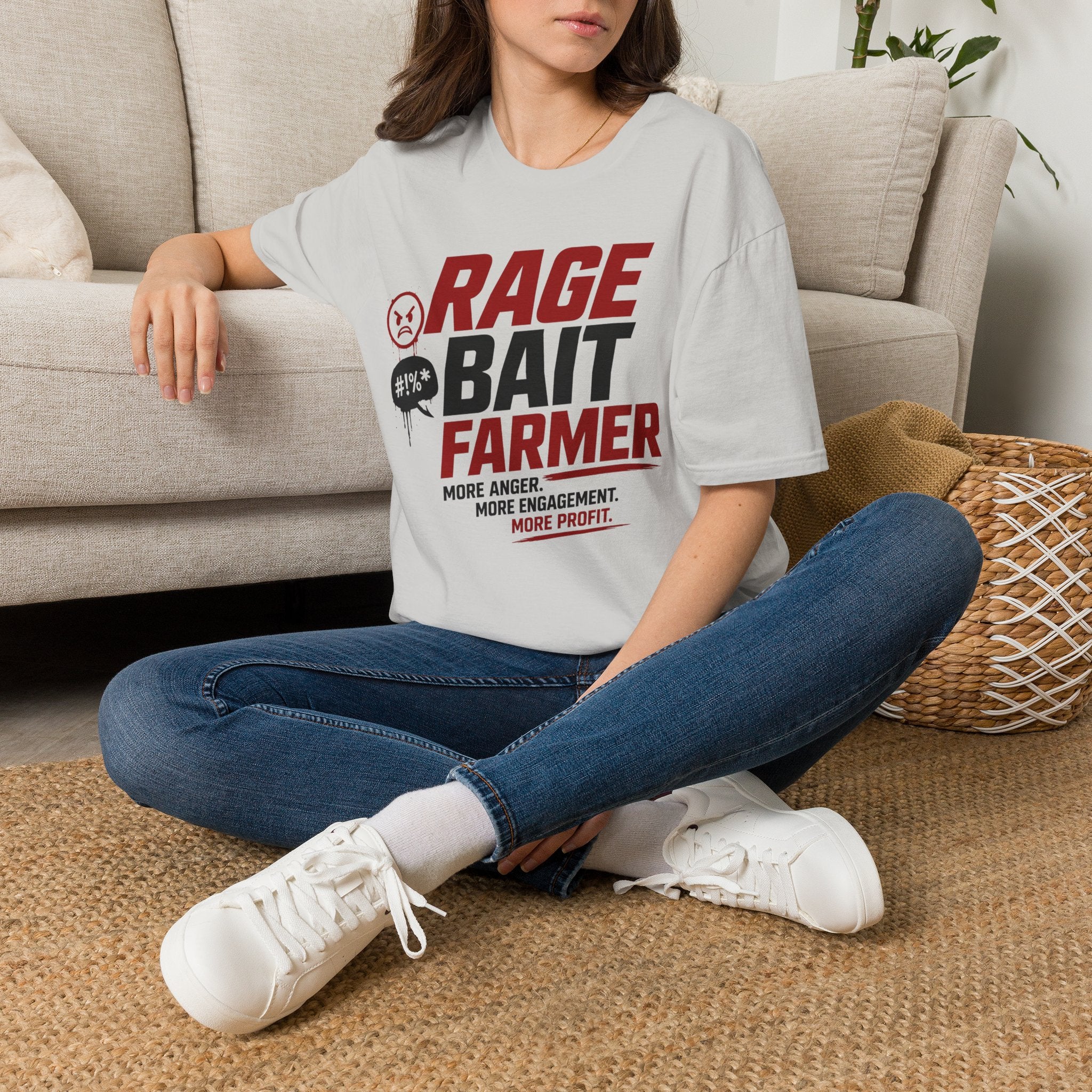 Rage Bait Farmer T-Shirt — Funny Meme Political Humor Tee