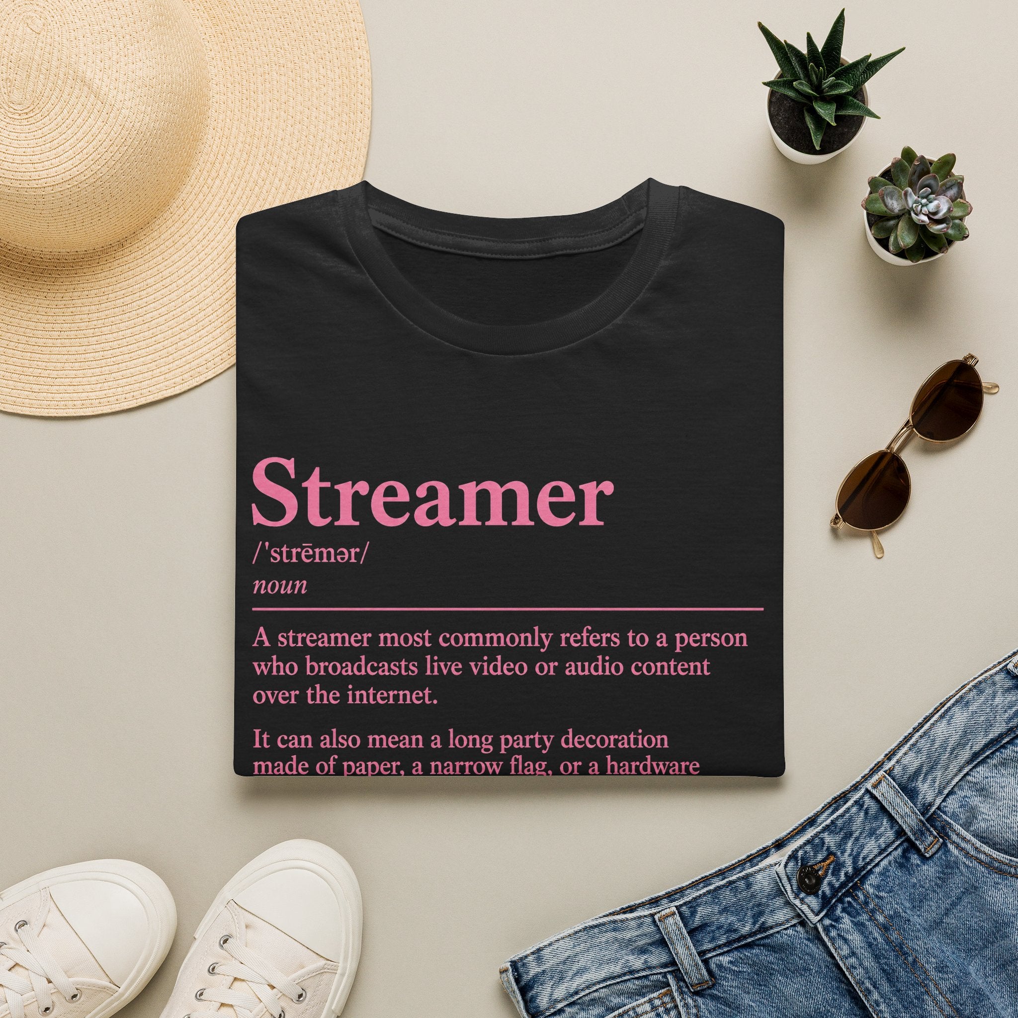 Streamer Definition T-Shirt — Feminine Pink 'Streamer' Dictionary Tee for Content Creators
