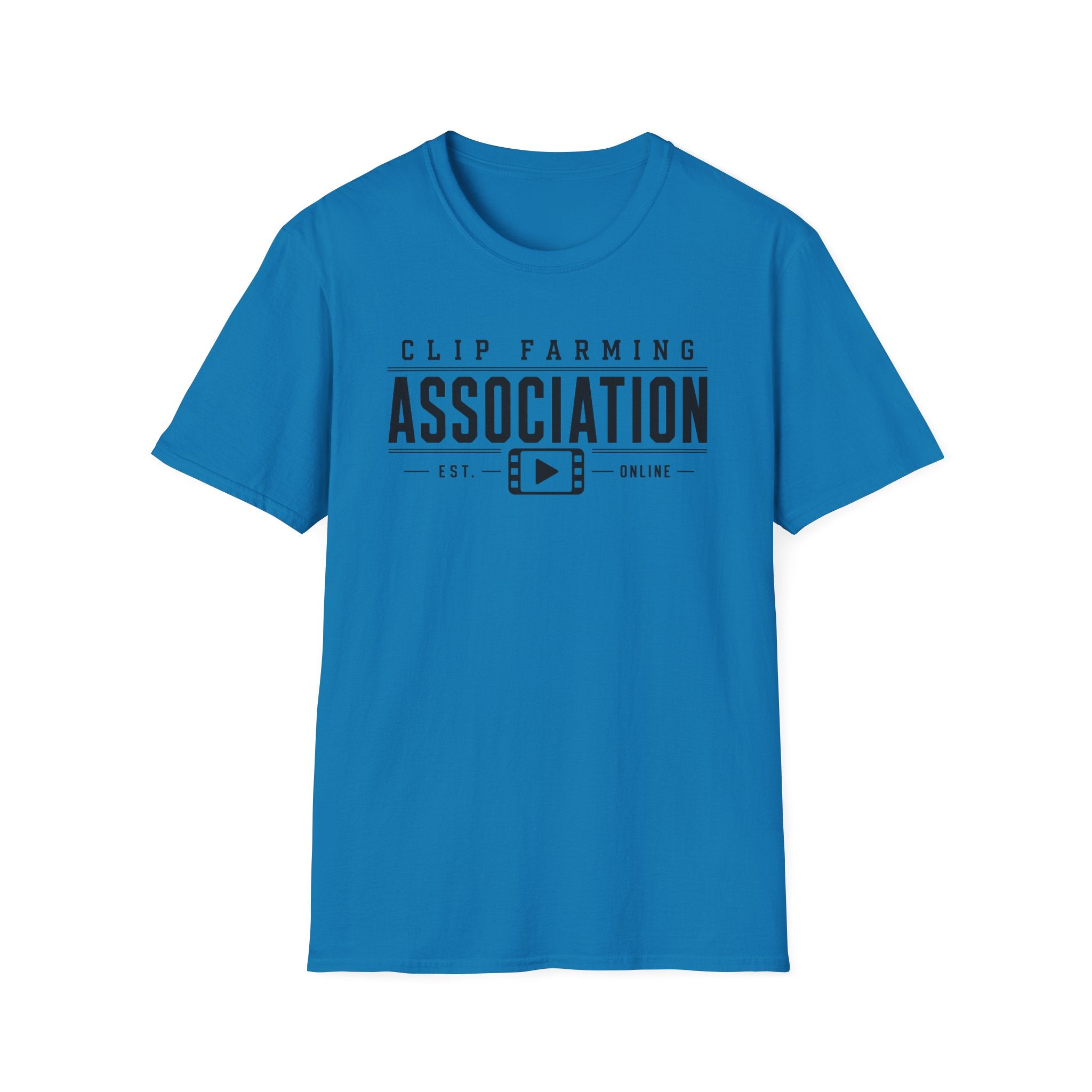 Clip Farming Association T‑Shirt — Vintage Film Reel ‘Est. Online’ Crew Tee