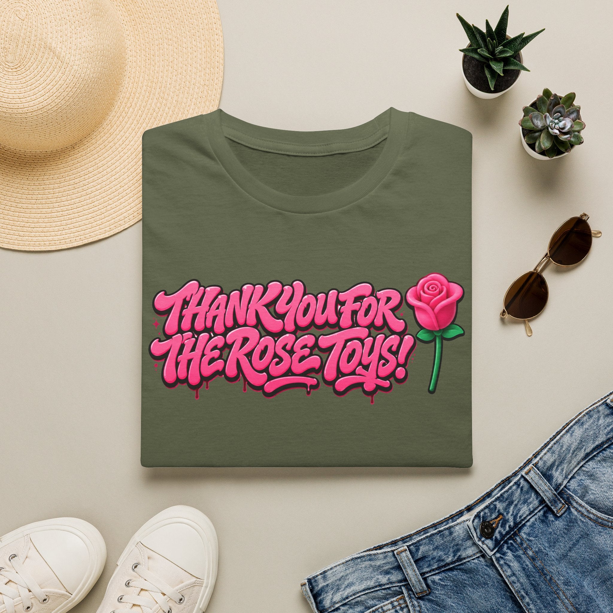 T-Shirt — "Thank You for the Rose Toys!" Pink Graffiti Floral Tee