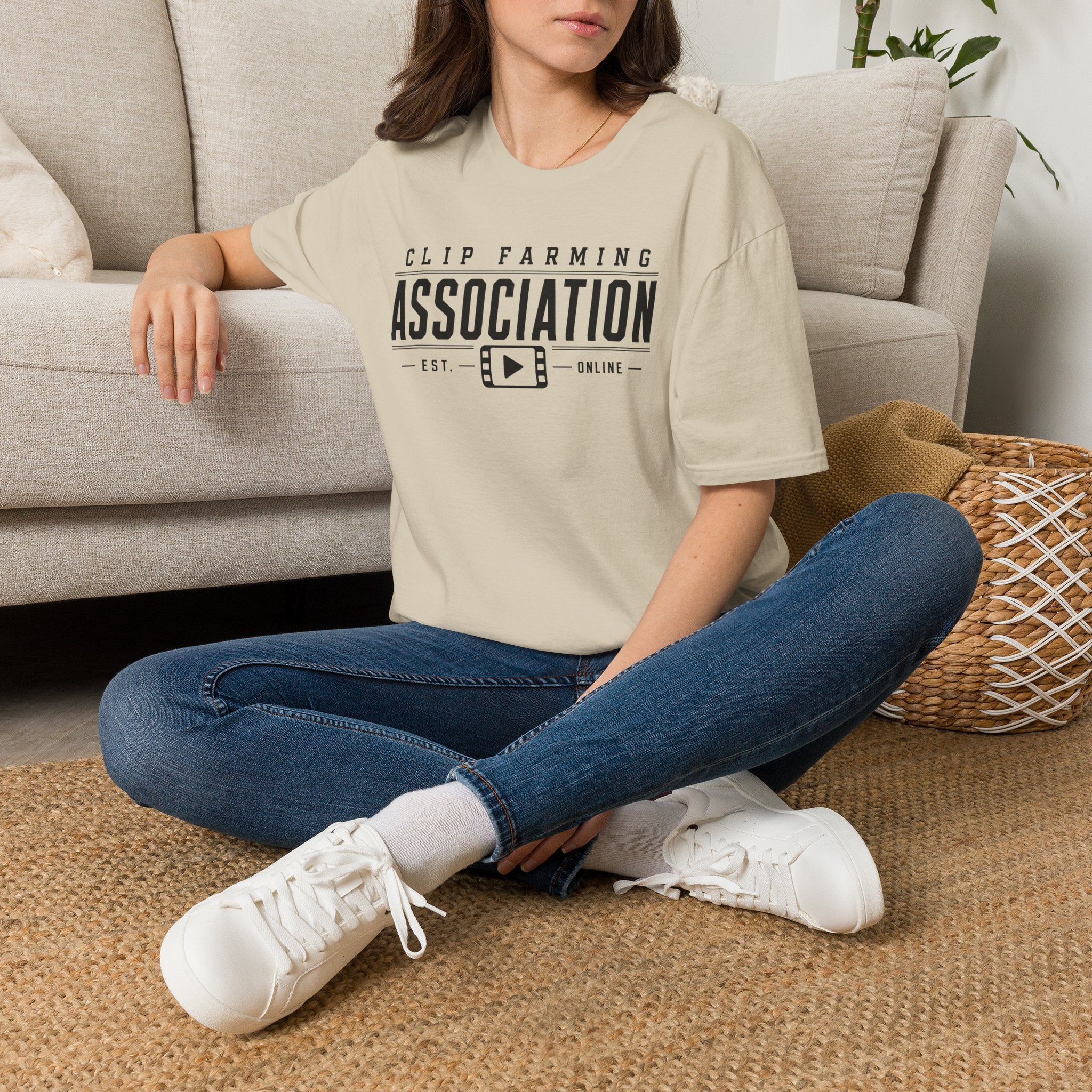 Clip Farming Association T‑Shirt — Vintage Film Reel ‘Est. Online’ Crew Tee