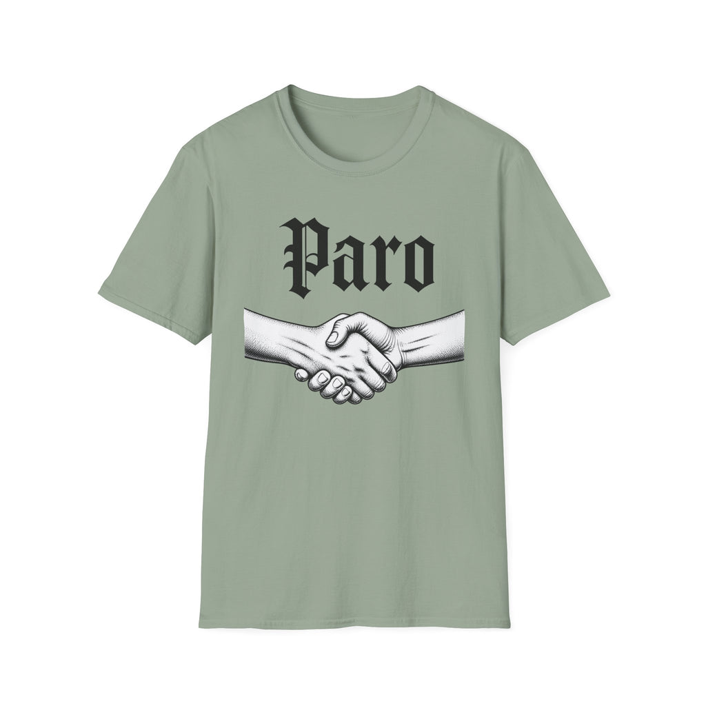 Paro Handshake T-Shirt — Vintage Gothic Script Graphic Tee