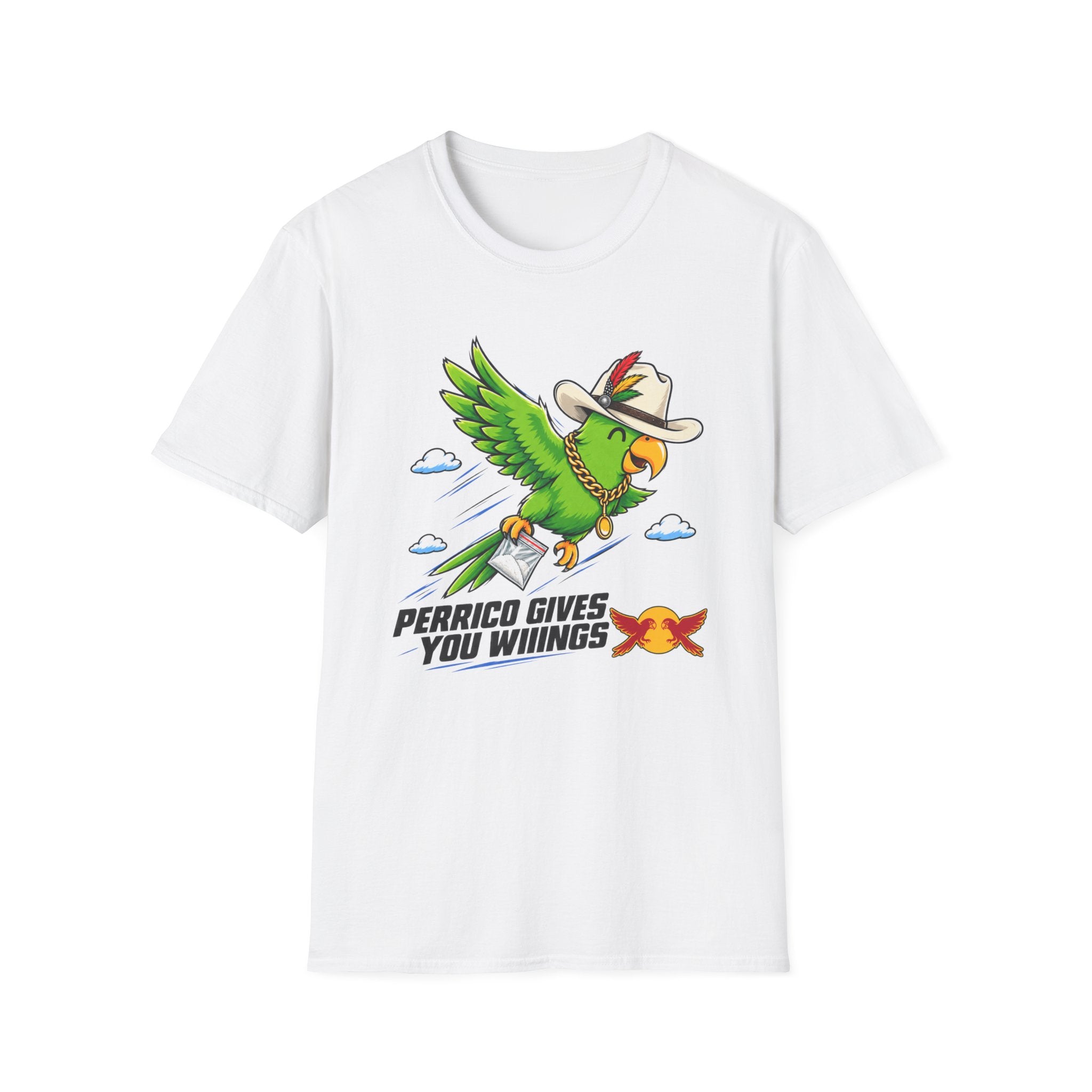 Parrot T-Shirt — 'Perrico Gives You Wiings' Funny Tropical Bird Tee