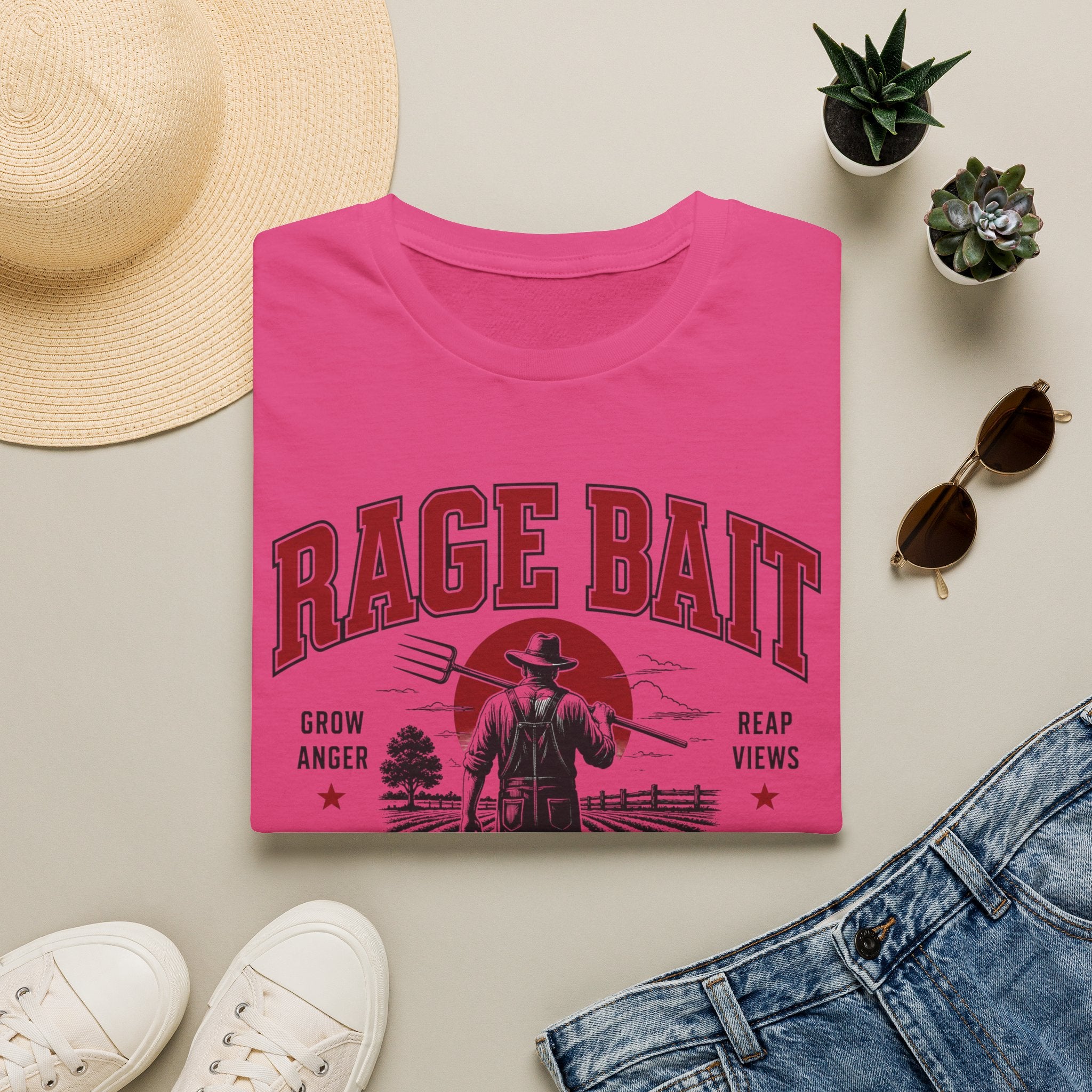 Rage Bait Farmer Graphic T‑Shirt — Grow Anger, Reap Views Vintage Western Tee