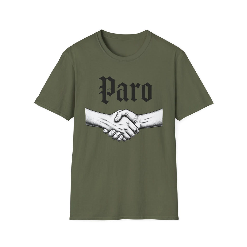 Paro Handshake T-Shirt — Vintage Gothic Script Graphic Tee