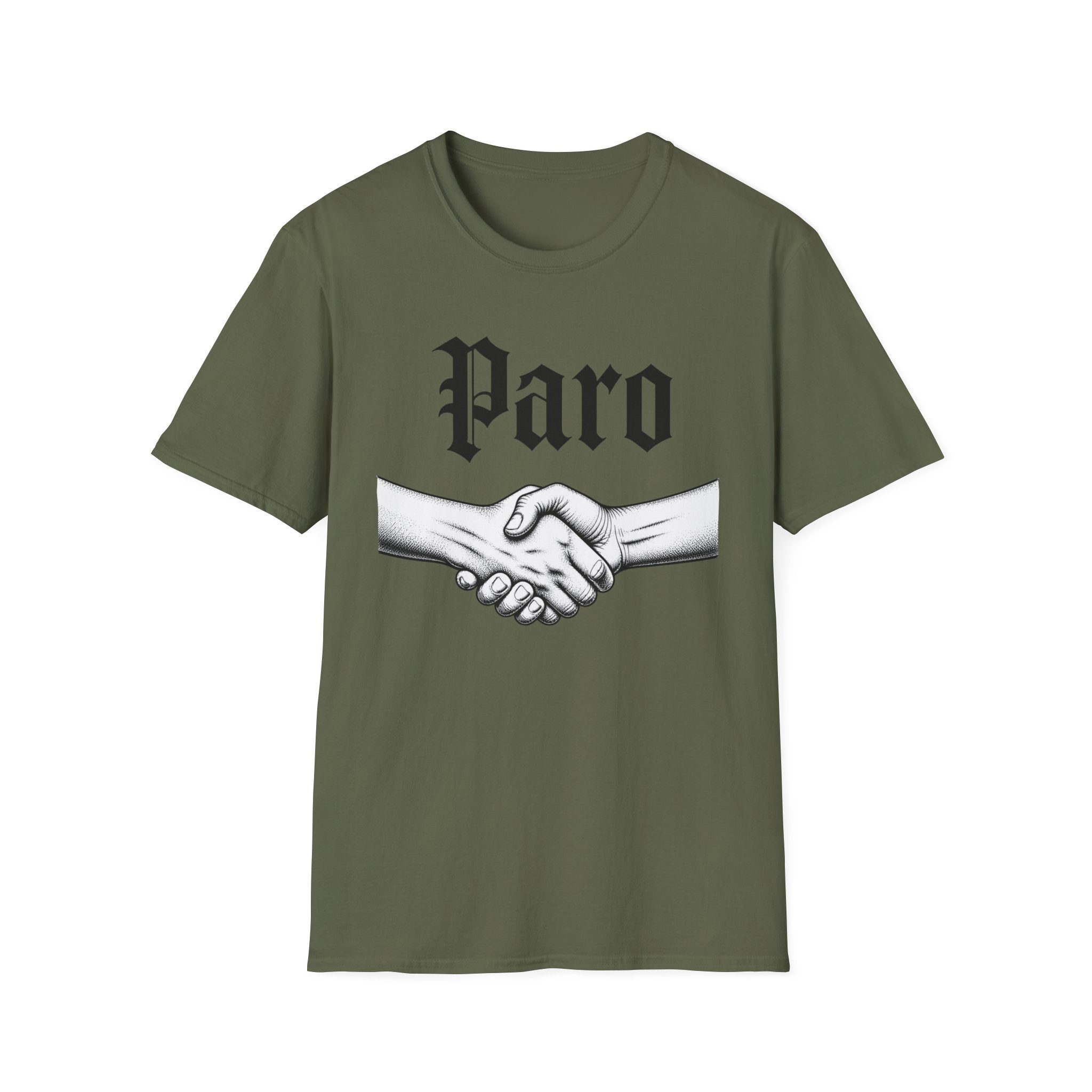 Paro Handshake T-Shirt — Vintage Gothic Script Graphic Tee