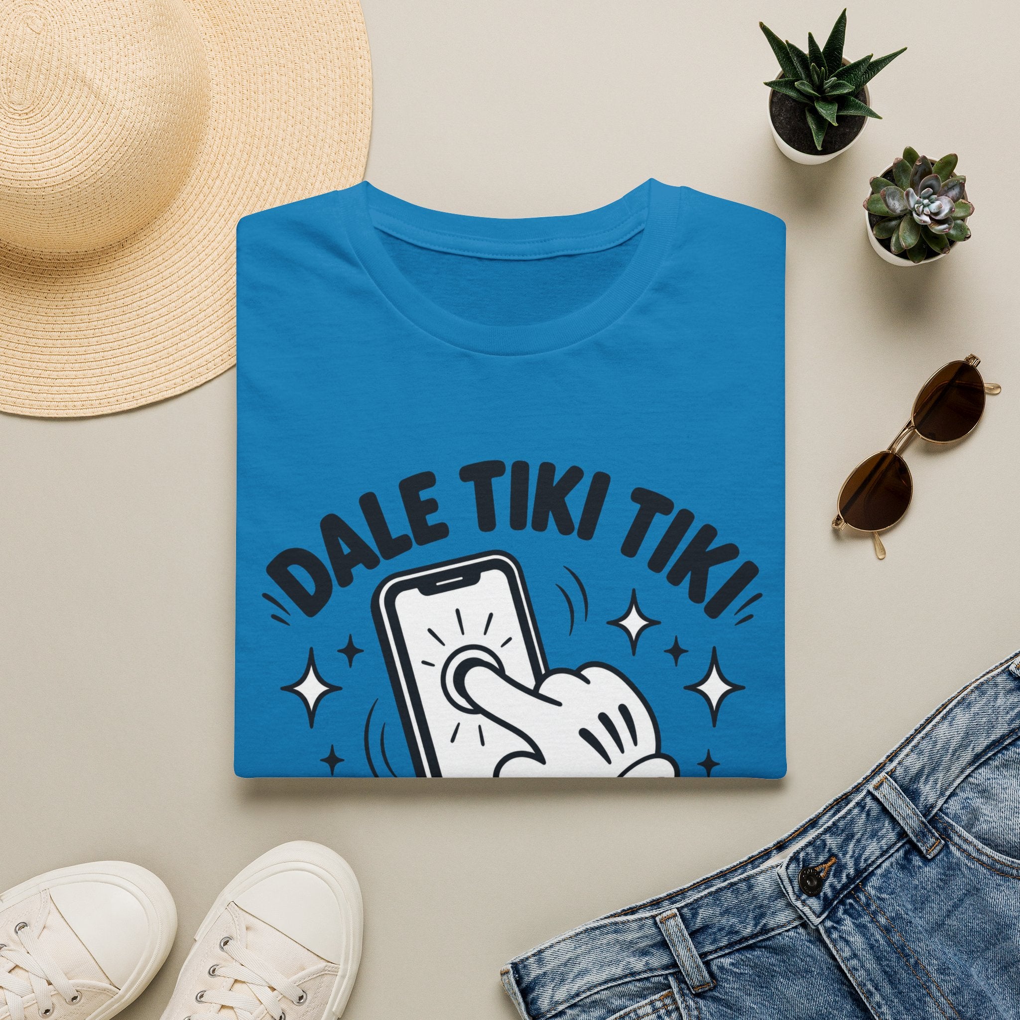 T-Shirt — 'Dale Tiki Tiki! A La Pantalla' Funny Spanish Phone-Press Graphic Tee