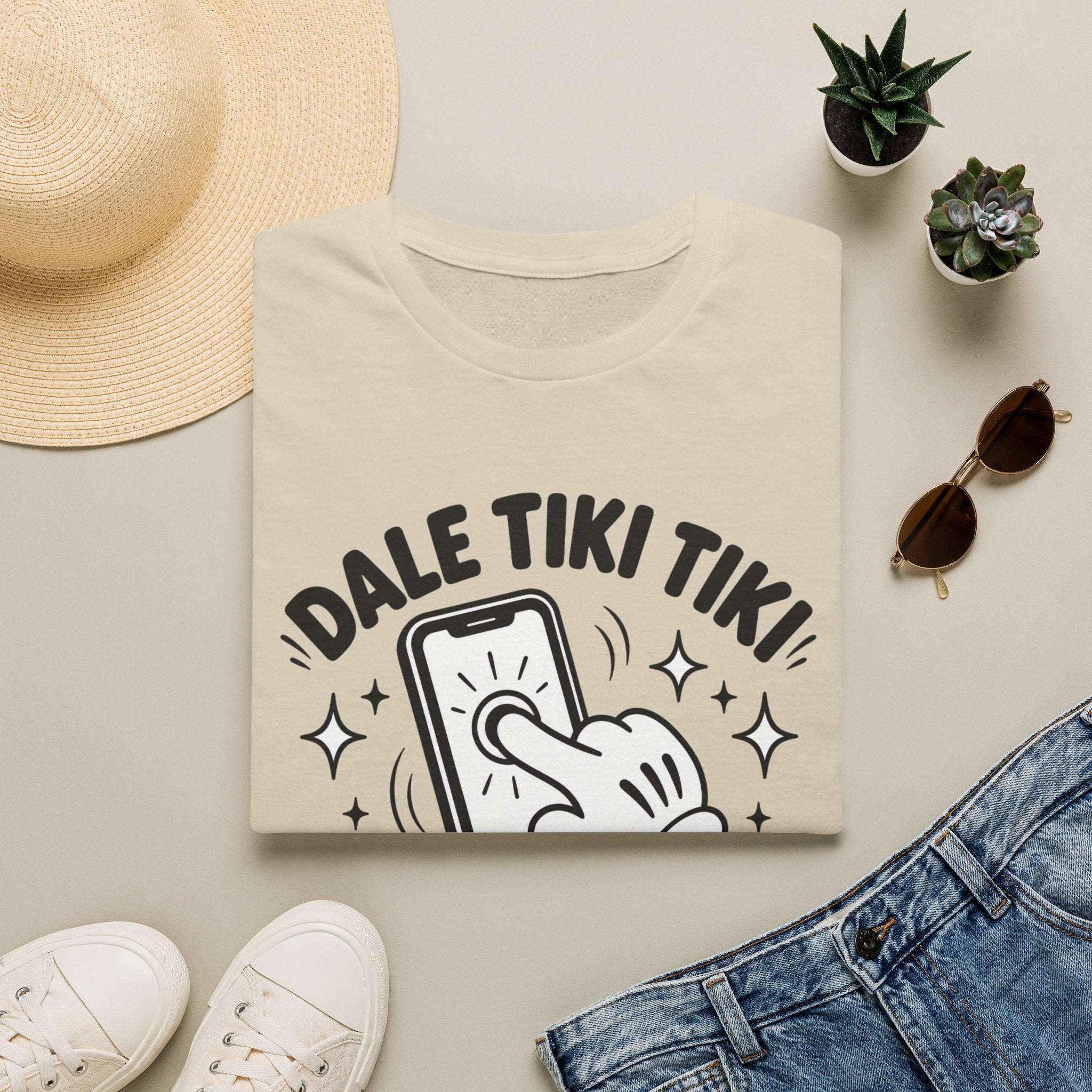 T-Shirt — 'Dale Tiki Tiki! A La Pantalla' Funny Spanish Phone-Press Graphic Tee
