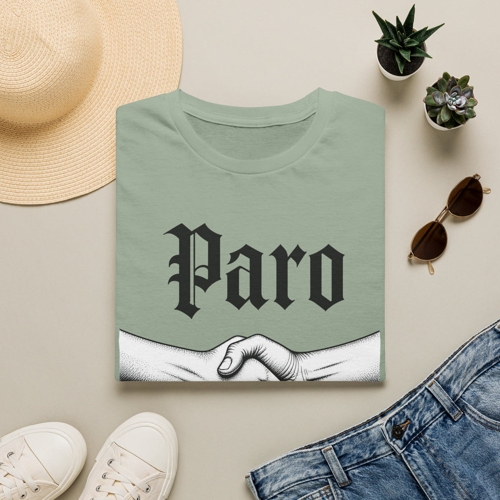 Paro Handshake T-Shirt — Vintage Gothic Script Graphic Tee