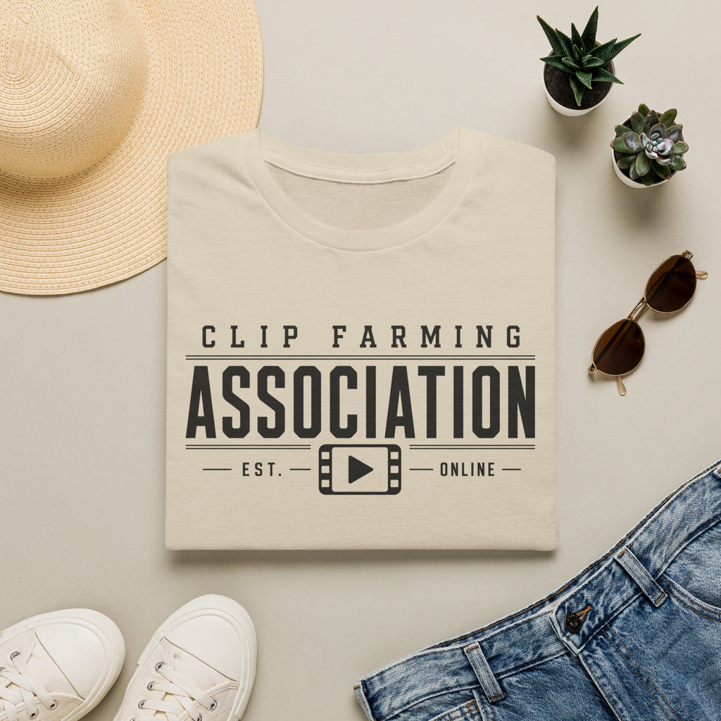 Clip Farming Association T‑Shirt — Vintage Film Reel ‘Est. Online’ Crew Tee