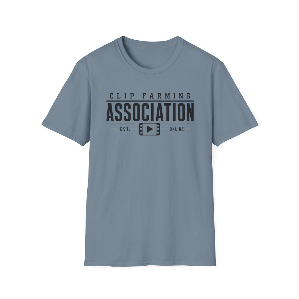Clip Farming Association T‑Shirt — Vintage Film Reel ‘Est. Online’ Crew Tee