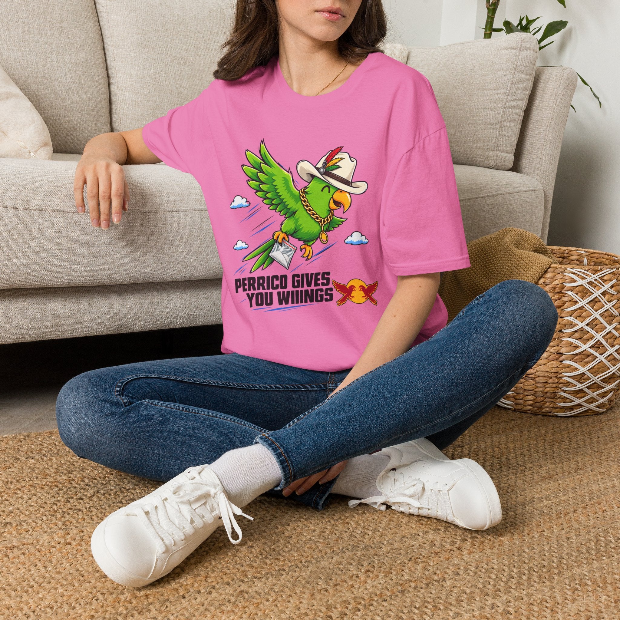 Parrot T-Shirt — 'Perrico Gives You Wiings' Funny Tropical Bird Tee