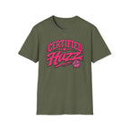 Certified Huzz T-Shirt — Pink Retro Badge Graphic Tee