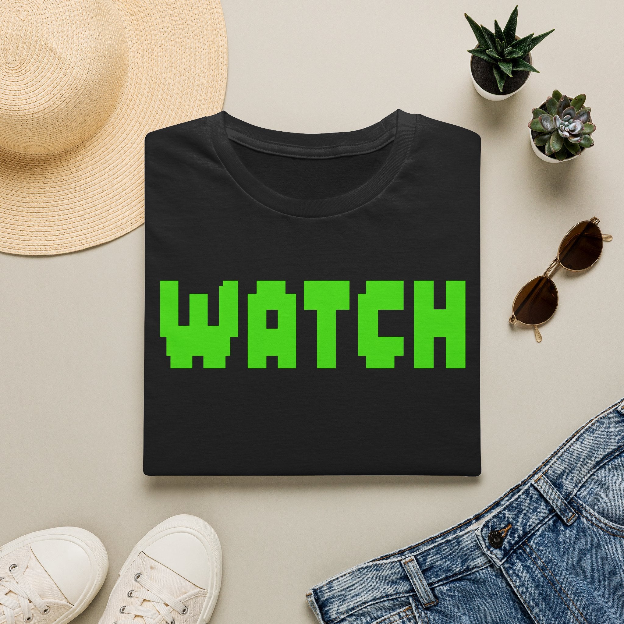 WATCH Graphic T-Shirt — Retro Pixel Green Statement Tee