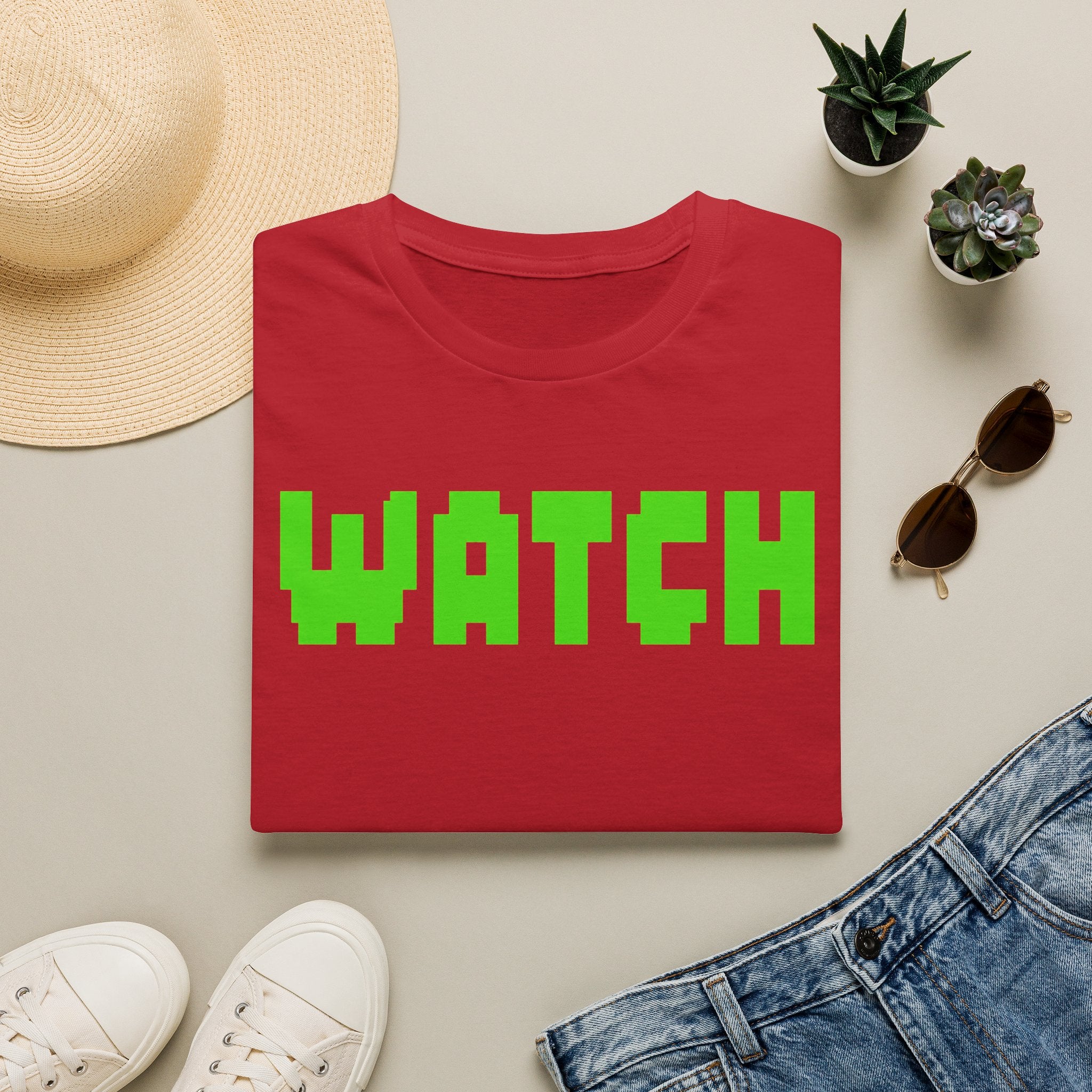 WATCH Graphic T-Shirt — Retro Pixel Green Statement Tee