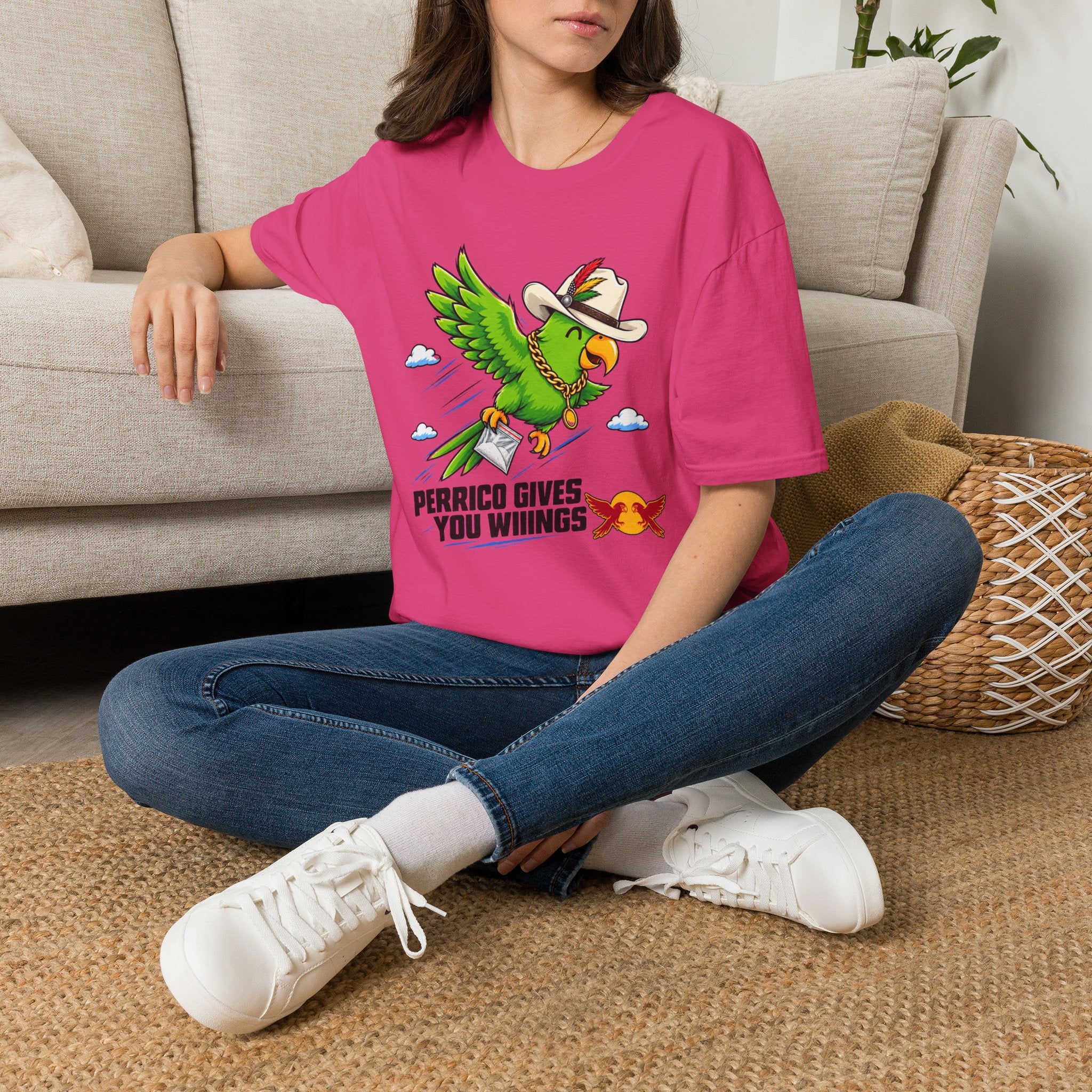 Parrot T-Shirt — 'Perrico Gives You Wiings' Funny Tropical Bird Tee
