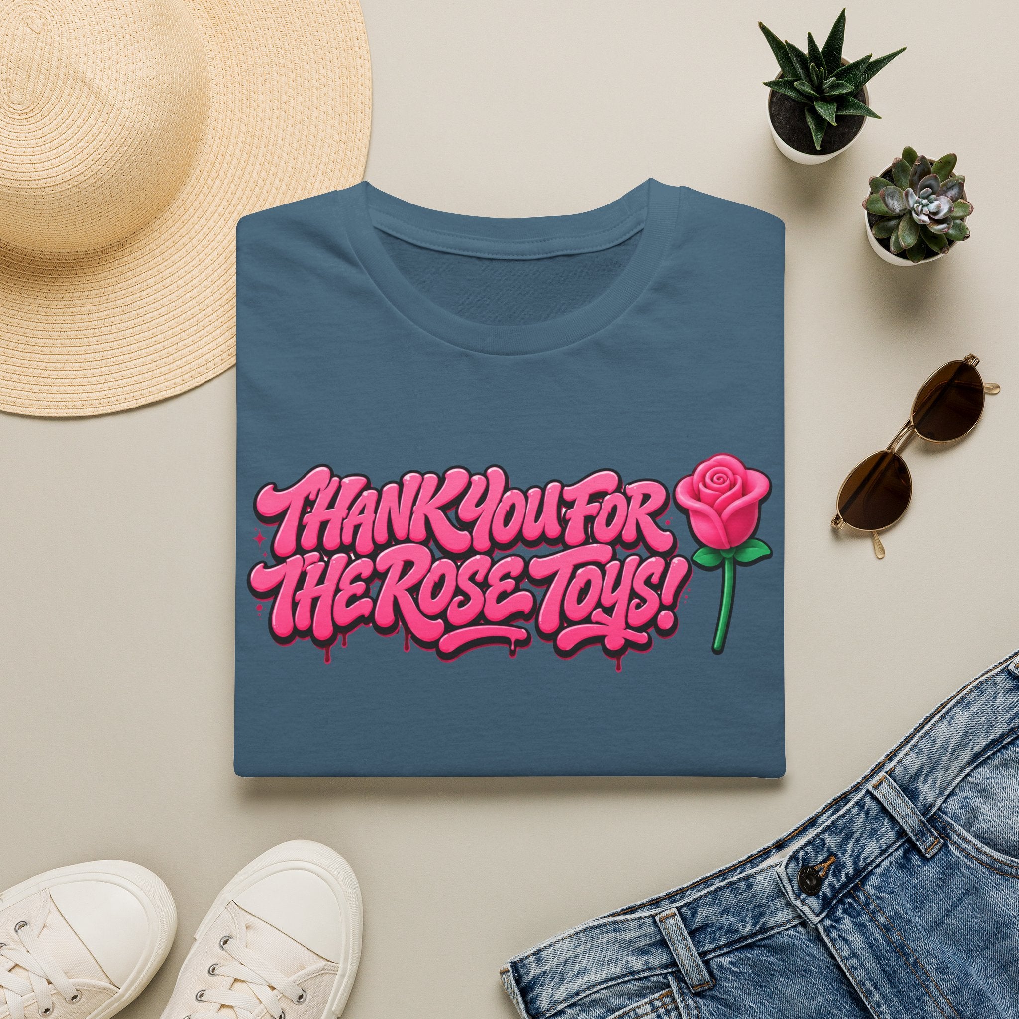 T-Shirt — "Thank You for the Rose Toys!" Pink Graffiti Floral Tee