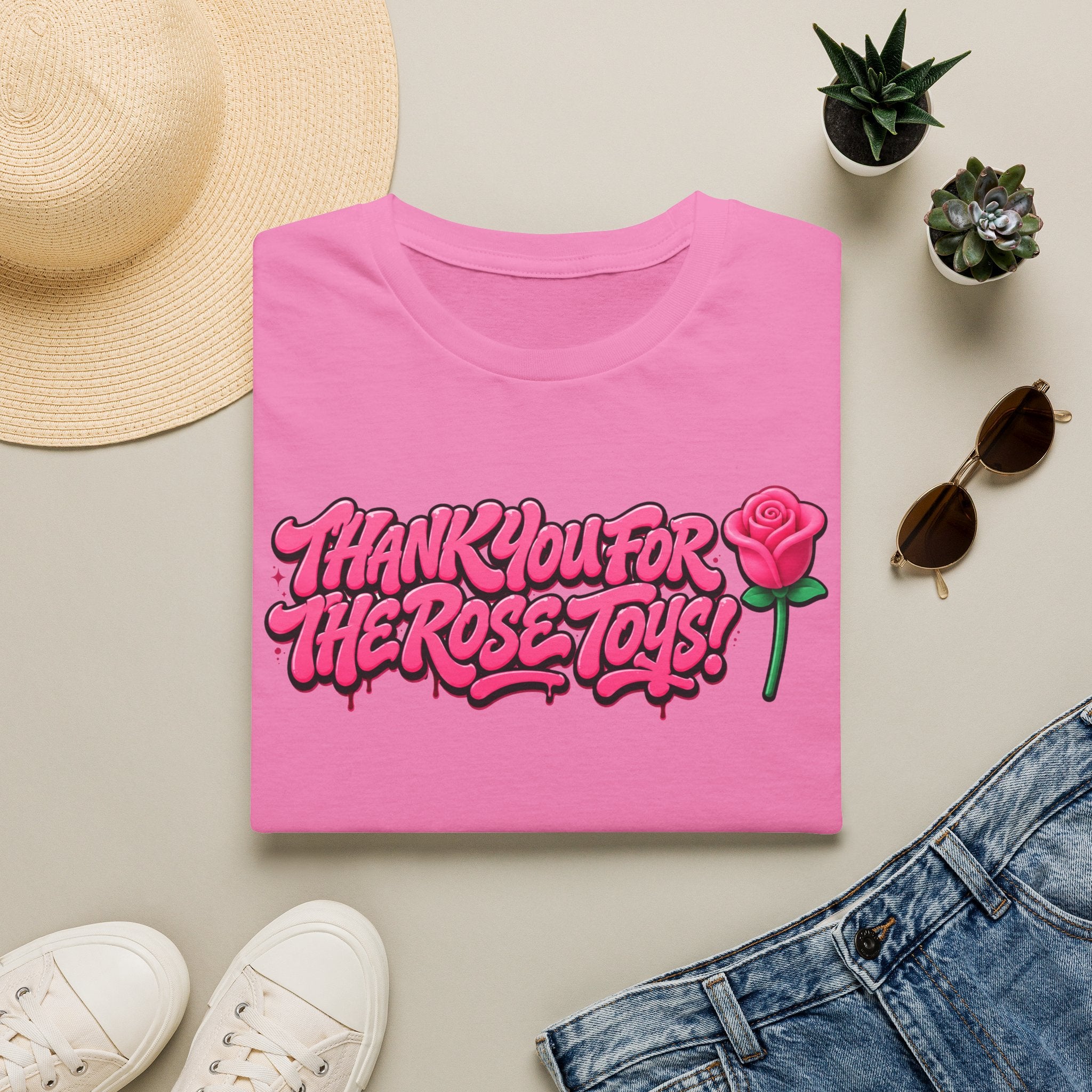 T-Shirt — "Thank You for the Rose Toys!" Pink Graffiti Floral Tee