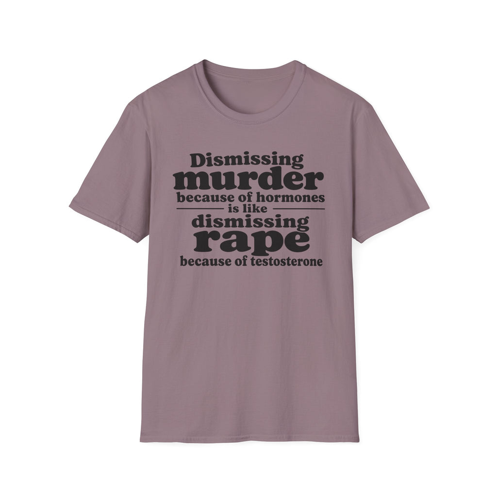 Statement Tee — "Dismissing m because of hormones is like dismissing r because of testosterone"