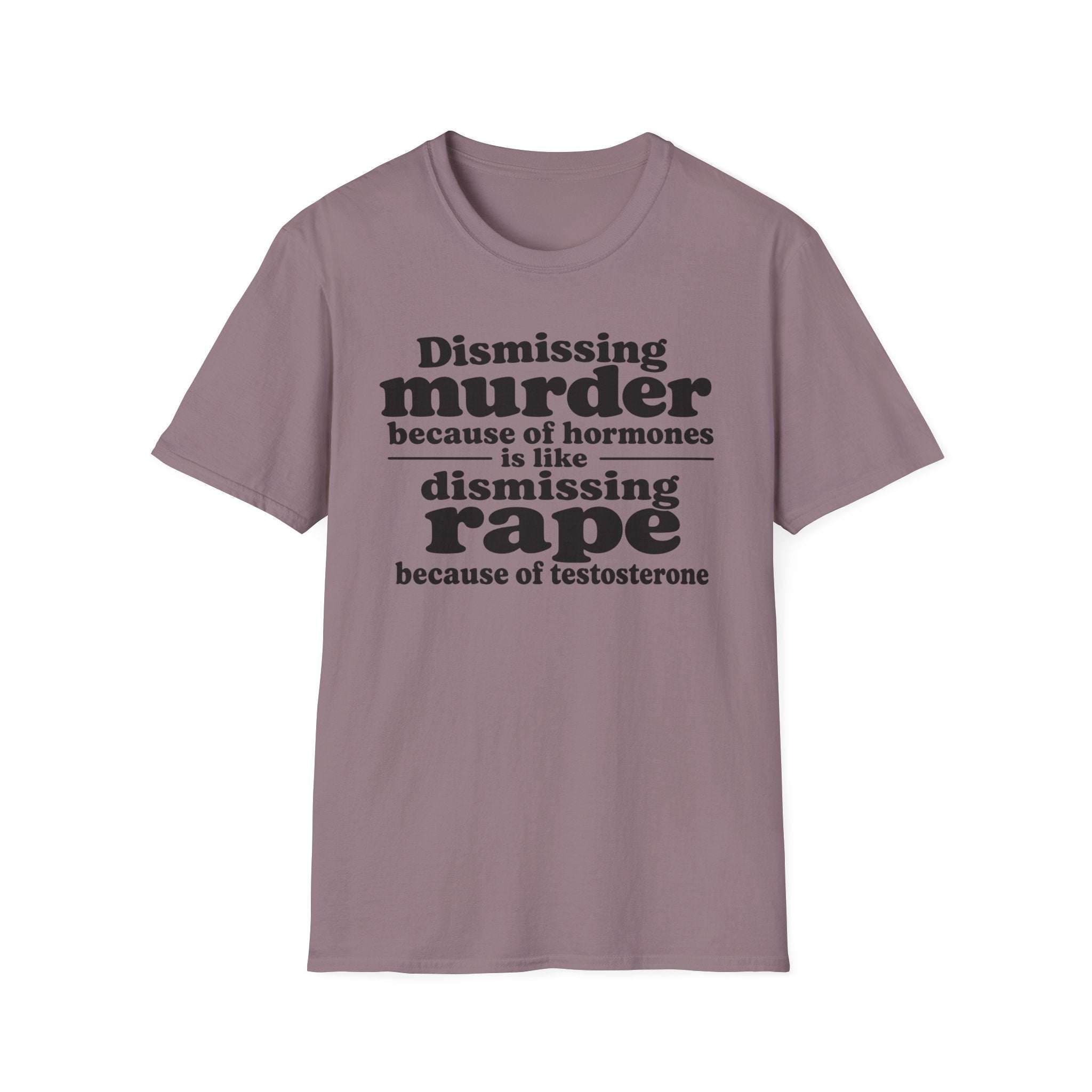 Statement Tee — "Dismissing m because of hormones is like dismissing r because of testosterone"
