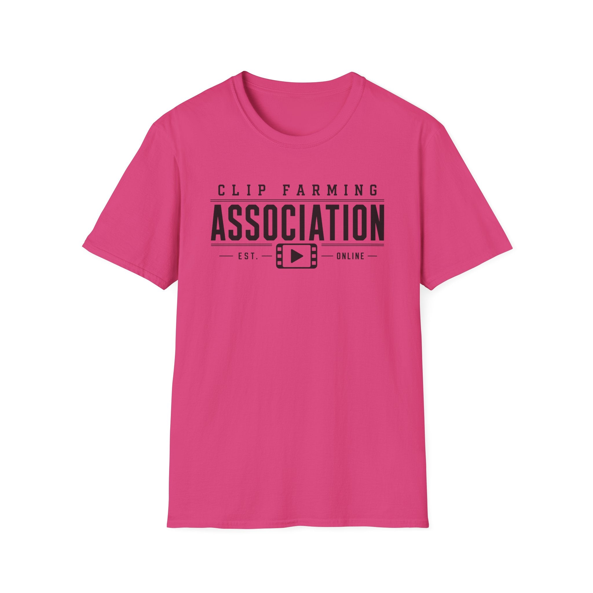 Clip Farming Association T‑Shirt — Vintage Film Reel ‘Est. Online’ Crew Tee