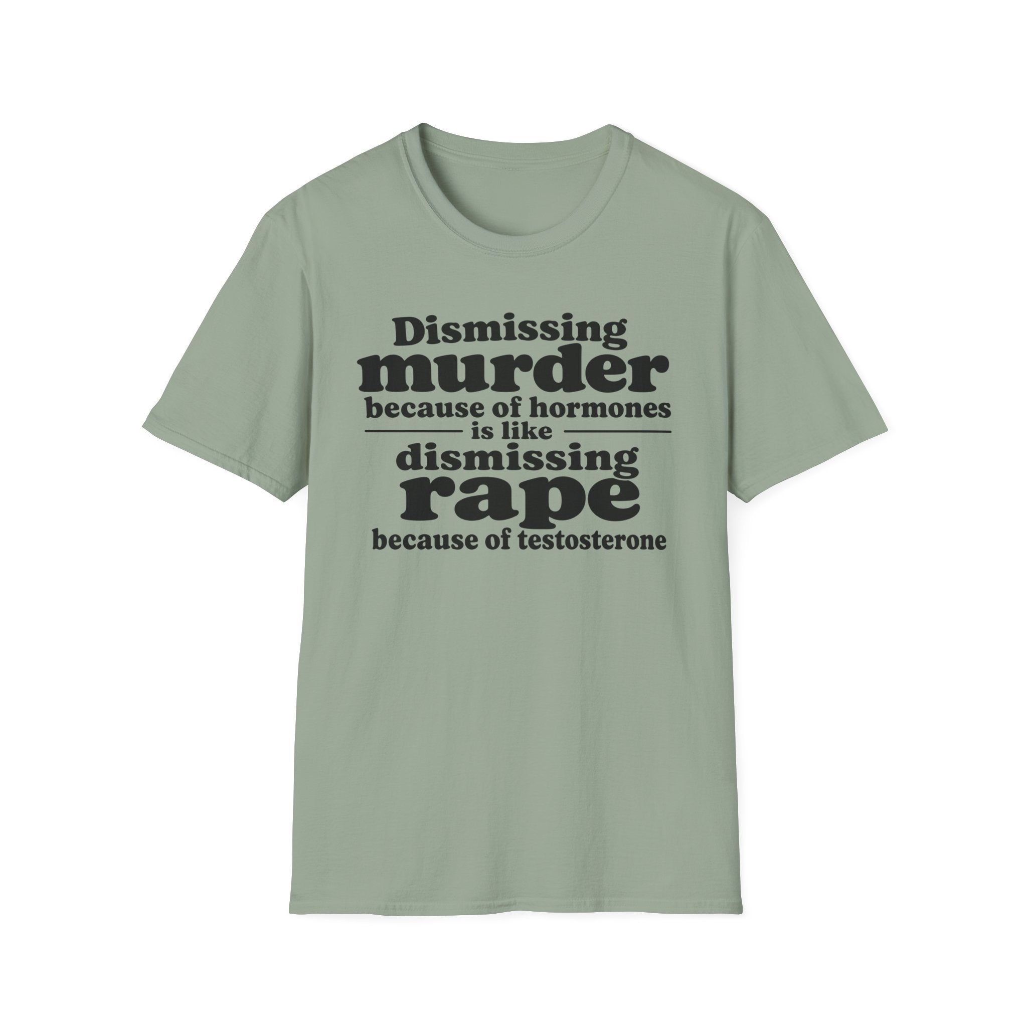 Statement Tee — "Dismissing m because of hormones is like dismissing r because of testosterone"