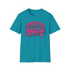 Certified Huzz T-Shirt — Pink Retro Badge Graphic Tee