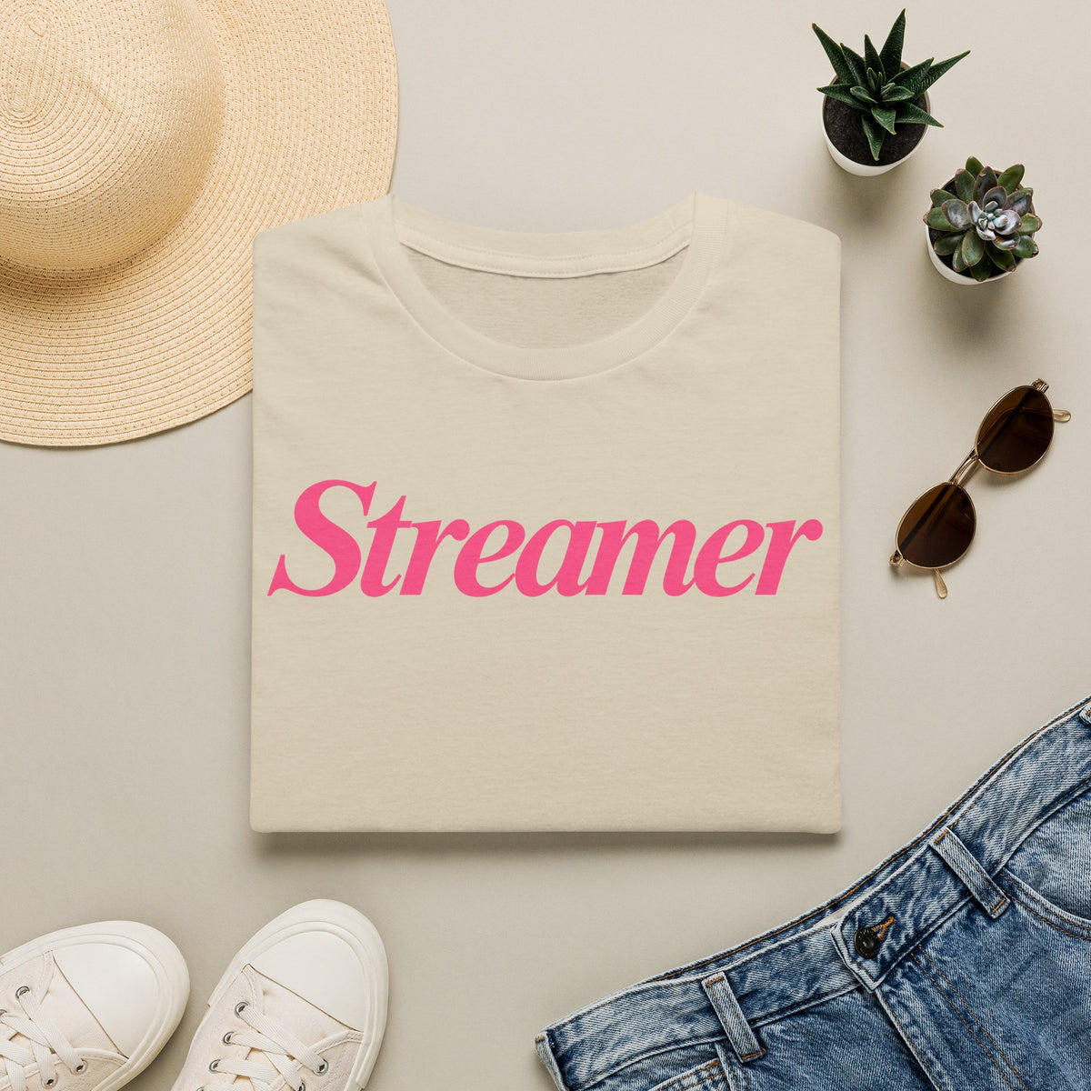 Streamer T‑Shirt — Pink Script Logo