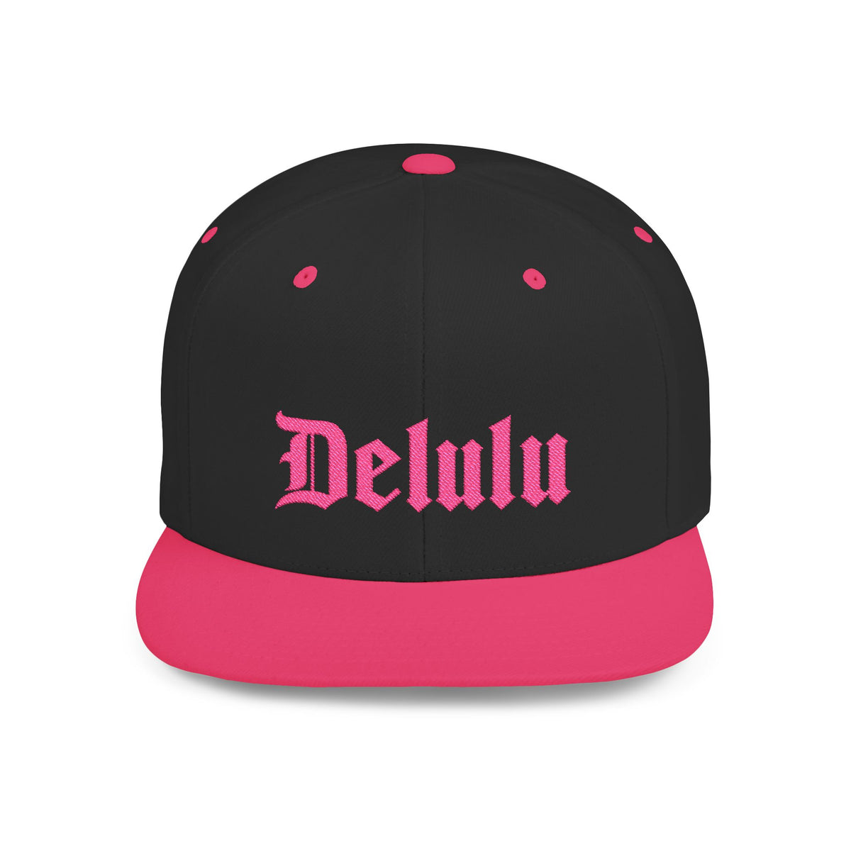 Delulu Pink Embroidered Snapback Hat